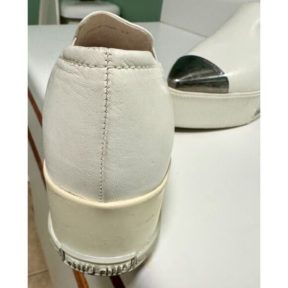 Miu Miu Platform Slip on Sneakers White Leather Silver Toe Cap Size US 7 / IT 37 - 6 Thumbnail