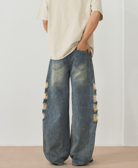 Japanese Brand American distressed wide-leg ripped baggy scimitar jeans Size US 32 / EU 48 - 6 Thumbnail