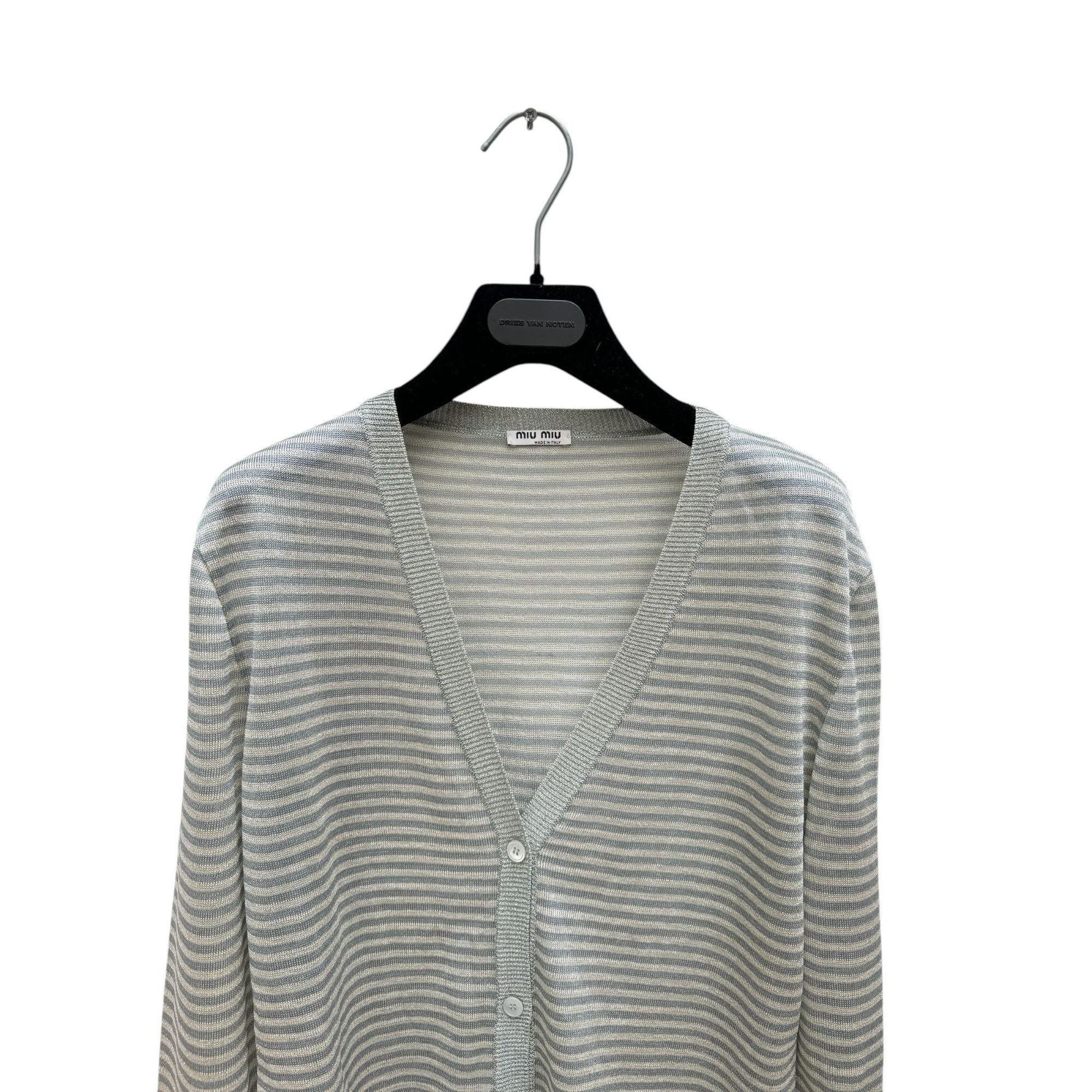 Miu Miu Grey Striped Shiny Cardigan Size M / US 6-8 / IT 42-44 - 2 Thumbnail