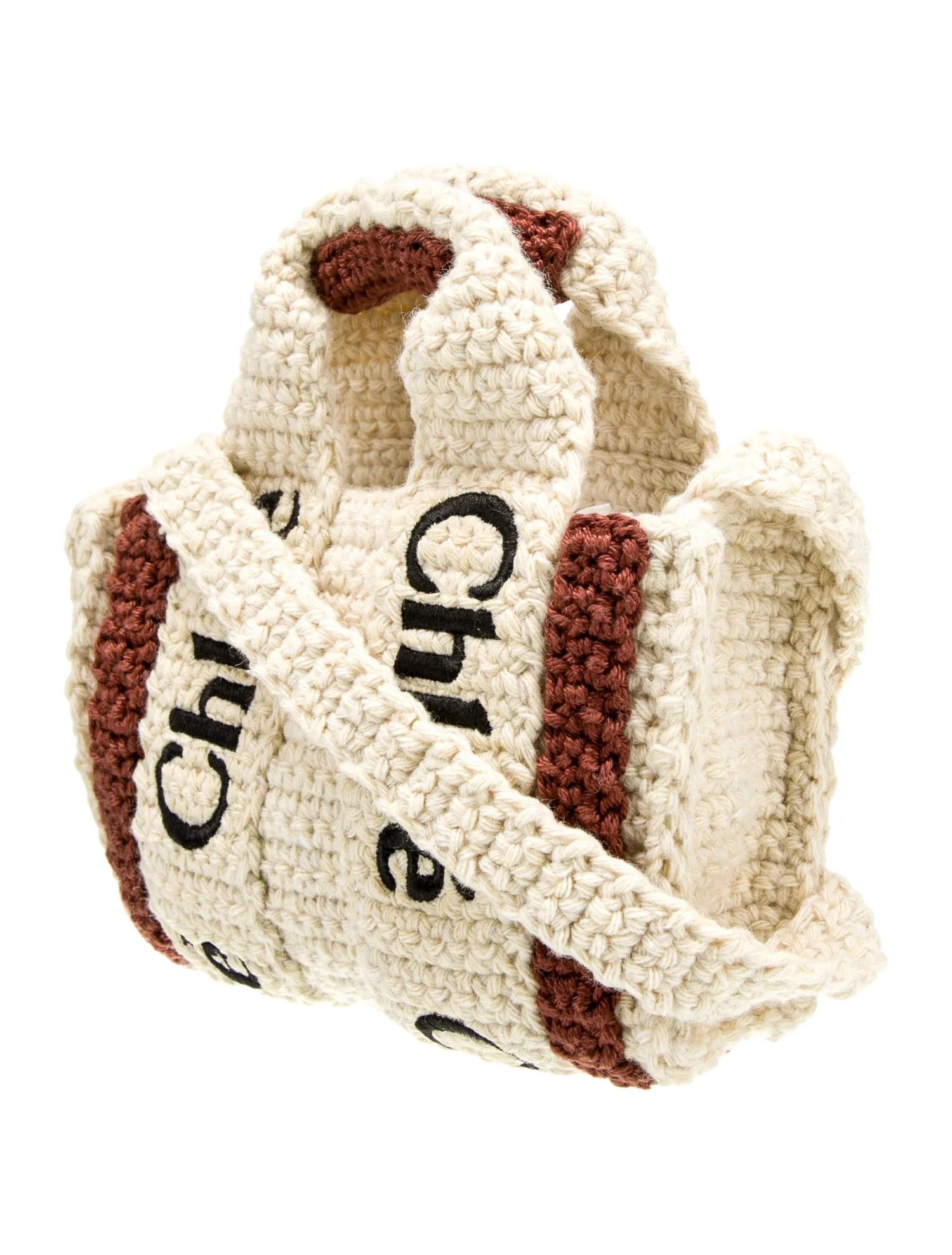 Chloe oc11z0525 Size: OS / Woody Mini Crochet Tote Bag Ivory/Brown Size ONE SIZE - 1 Thumbnail