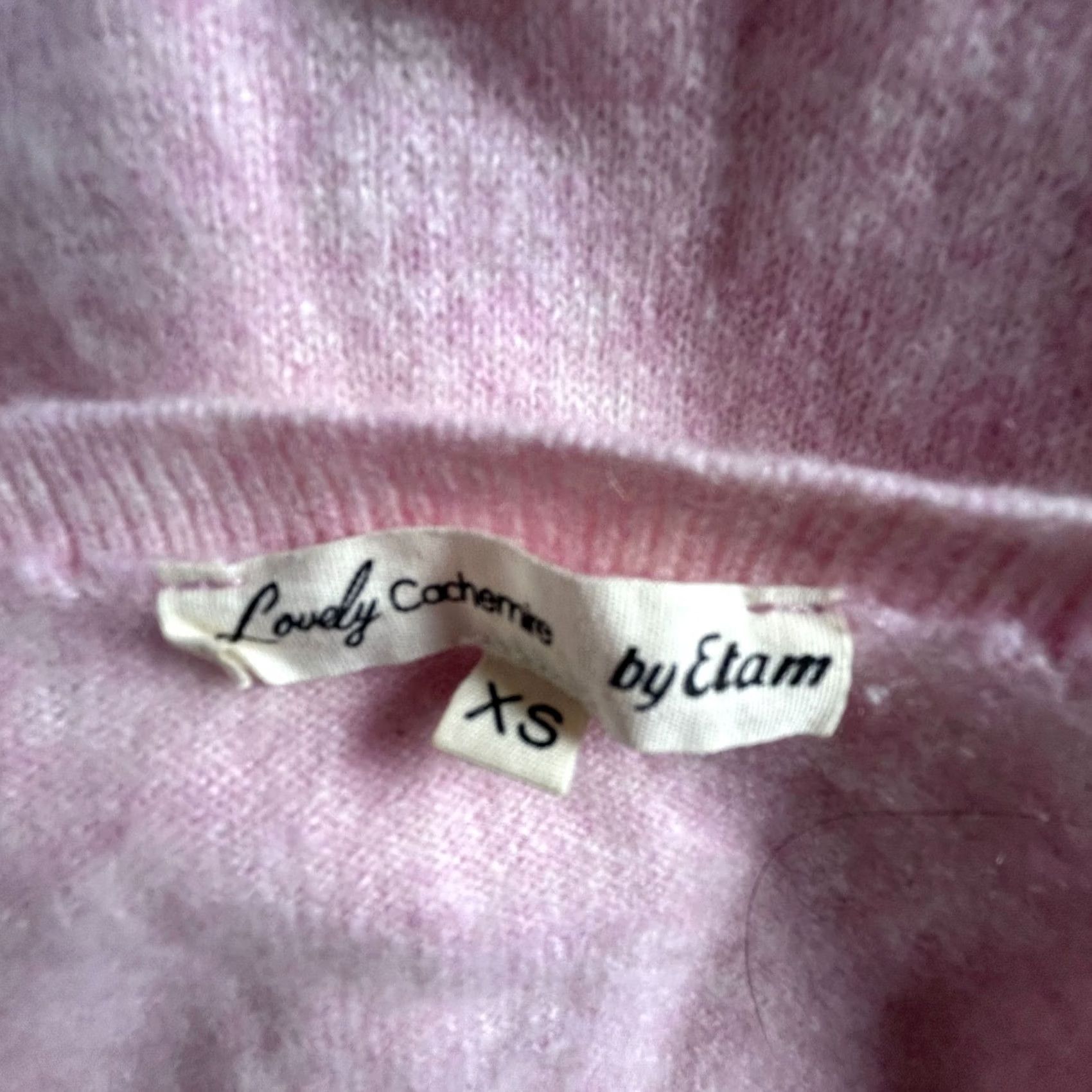 Vintage Etam Lovely Cashmere Cable Knit Pink V-Neck Sweater Womens XS Pullover Cozy Size XS / US 0-2 / IT 36-38 - 3 Thumbnail