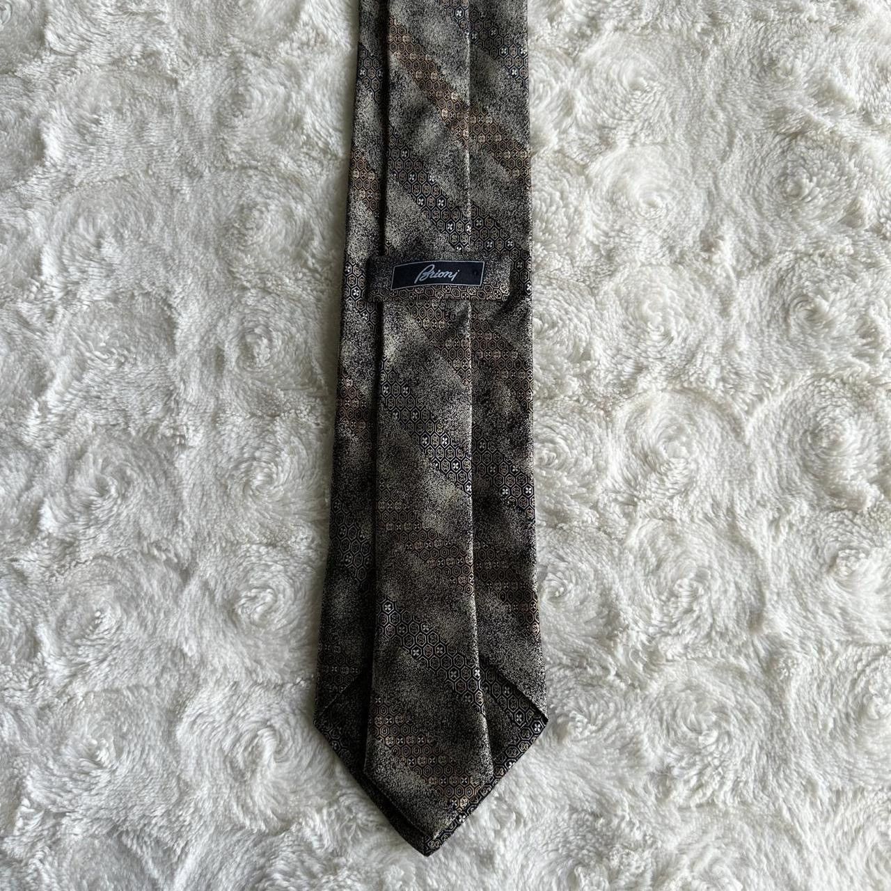 Brioni Brioni Necktie Mens Silver Geometric Handmade Silk Italy Size ONE SIZE - 7 Thumbnail