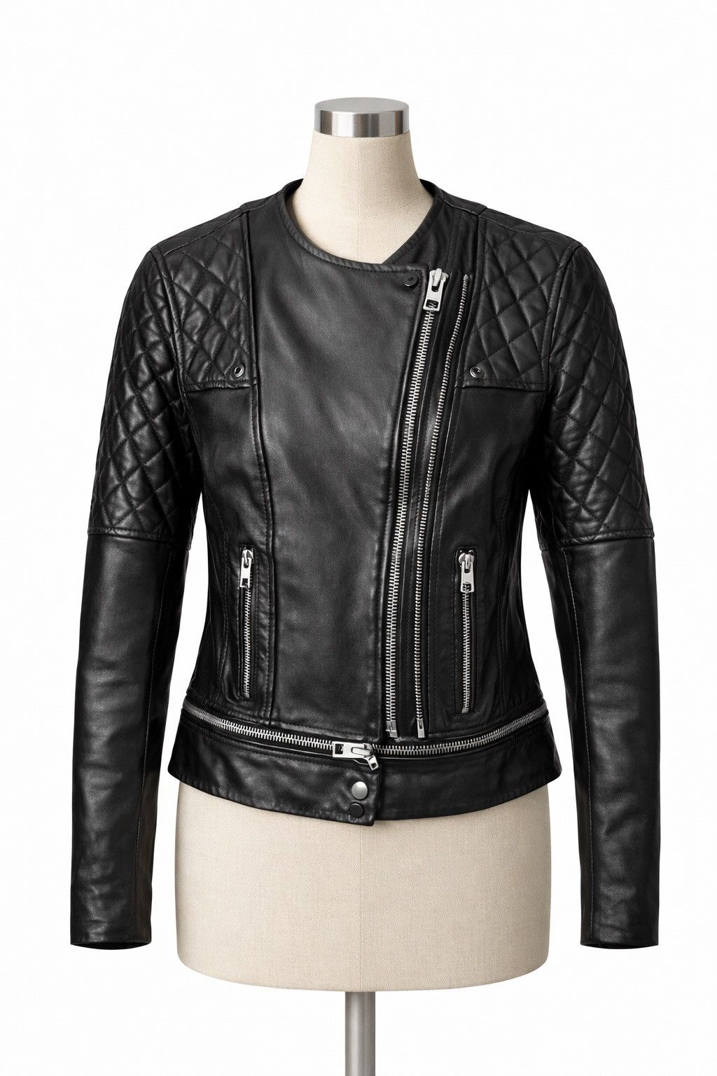 Allsaints All Saints Black Leather Jacket with Quilted Sleeves Size S / US 4 / IT 40 - 5 Thumbnail