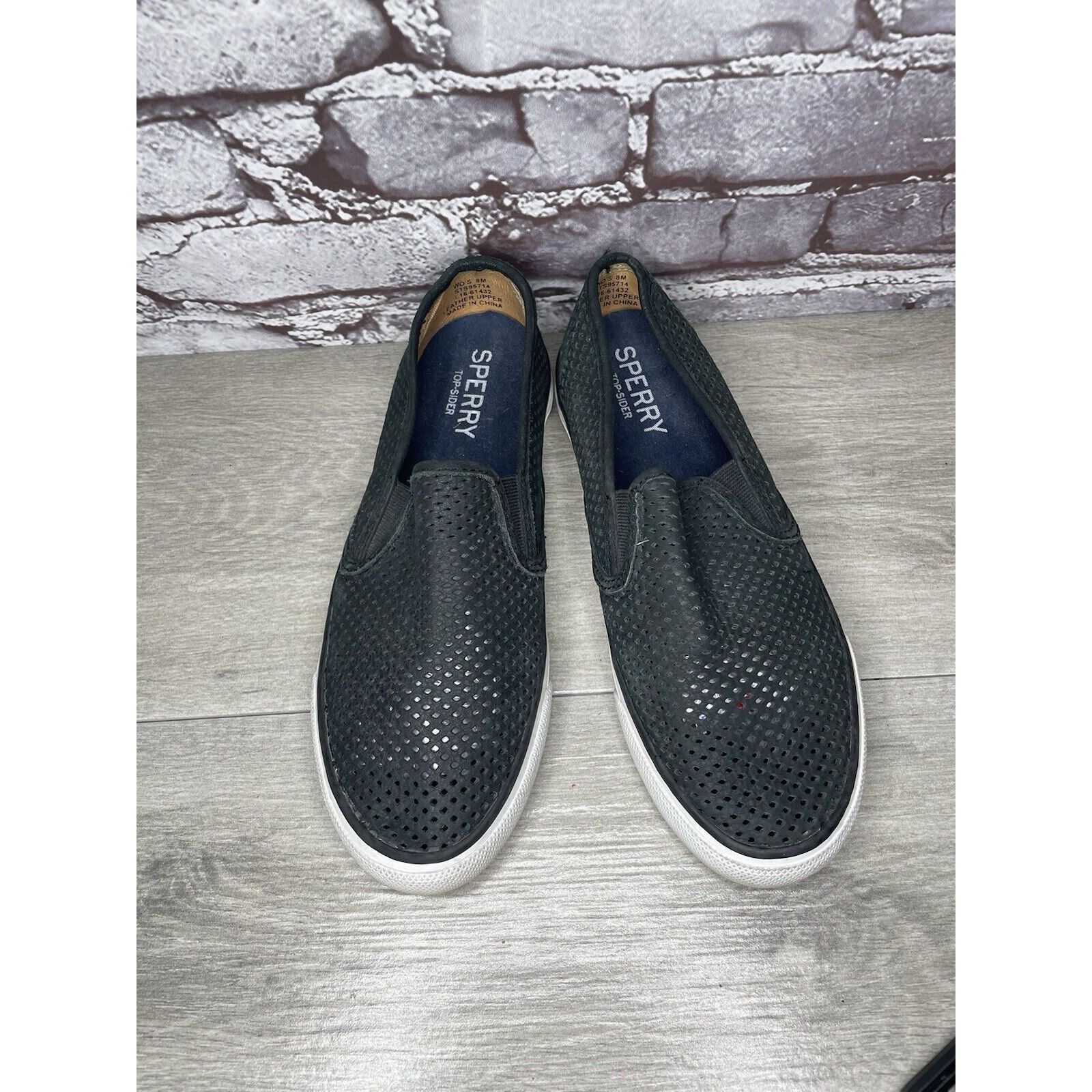 Sperry Sperry Seaside Perforated Black Suede Leather Slip On Shoes Size US 8.5 / IT 38.5 - 18 Thumbnail