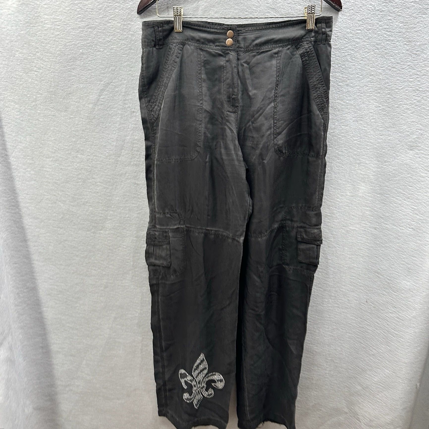 Vintage VINTAGE Cache Women’s Cargo Pants 4 Black Silk Rhinestone Accents 90s Bohemian Festival Size 27" / US 4 / IT 40 - 2 Thumbnail