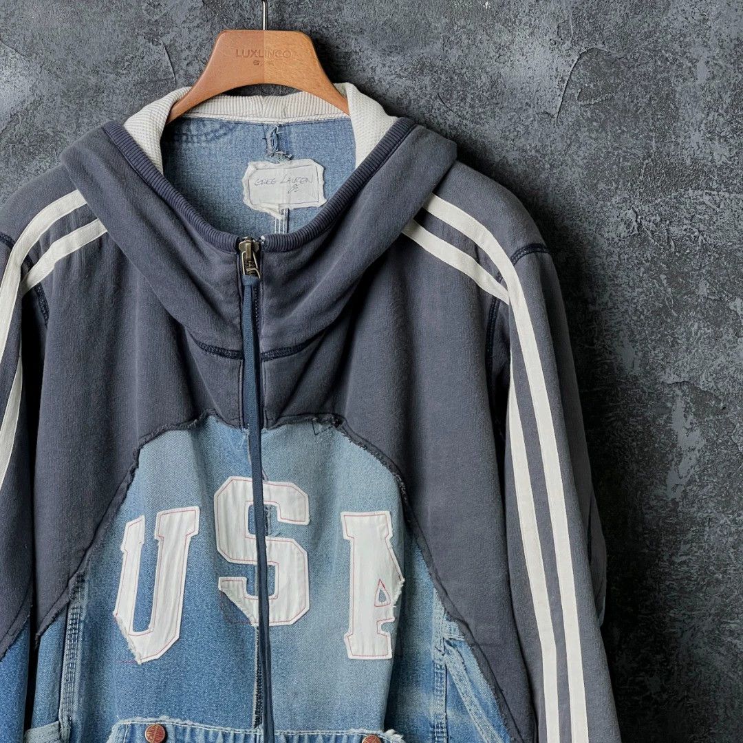 Greg Lauren GREG LAUREN Patchwork Cotton Hooded Cardigan Sweatshirt Size US M / EU 48-50 / 2 - 5 Thumbnail