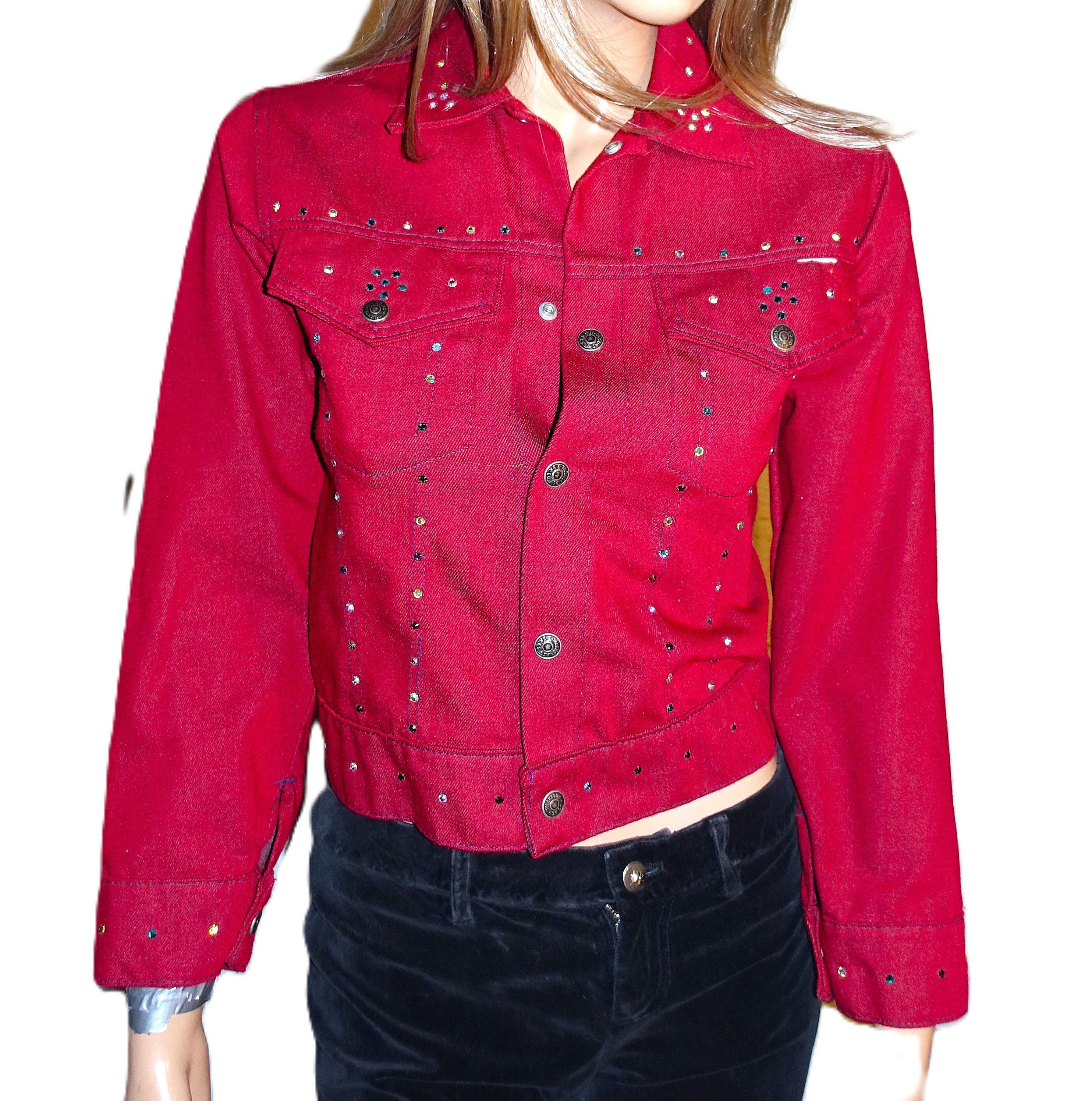 Vintage Vintage Put on Shop Burgundy Crystals Jean Jacket 14 XS Size XS / US 0-2 / IT 36-38 - 1 Thumbnail