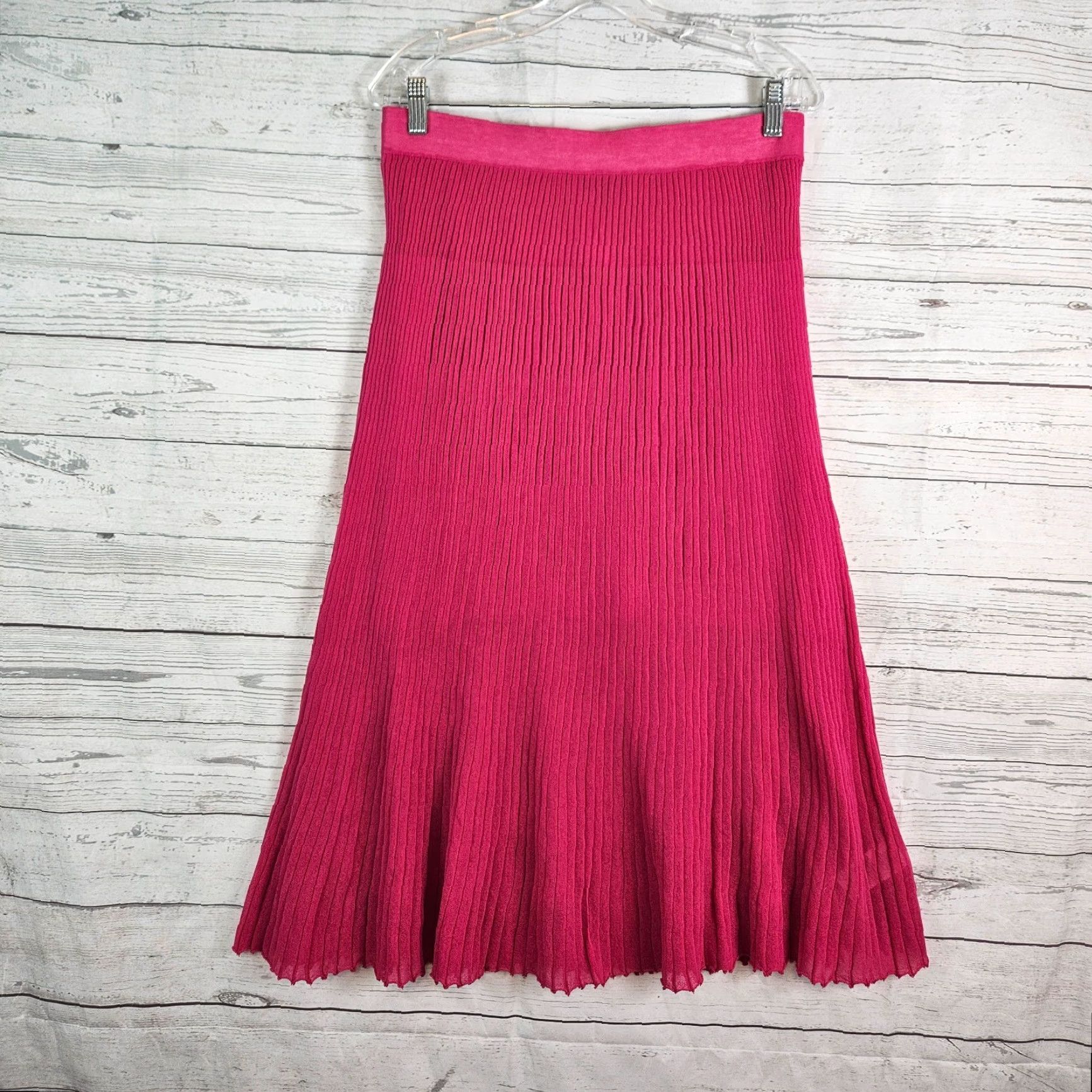 J.Crew J.CREW Skirt Womens Ribbed Flare Midi Solid Pink Pull On Cotton Blend Large Happy Spring Summer Womens Mens Size 36" / US 14 / IT 50 - 2 Thumbnail