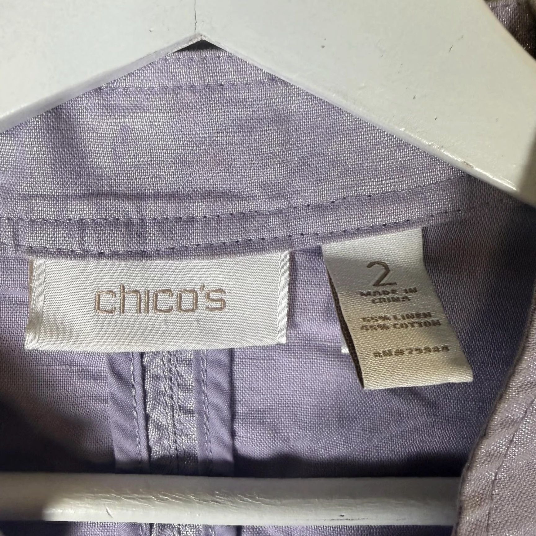 Vintage Chico's Jacket Linen Blend Button Down Lavender Purple Metallic Sheen Pockets Womens Size 2 Regular Boys? Size XS / US 0-2 / IT 36-38 - 2 Thumbnail
