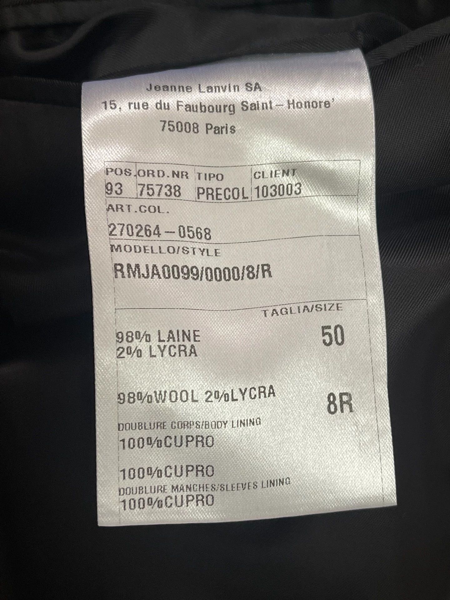 Lanvin Lanvin Basic Suit Men's 50 Black 100% Wool Size 50R - 5 Thumbnail