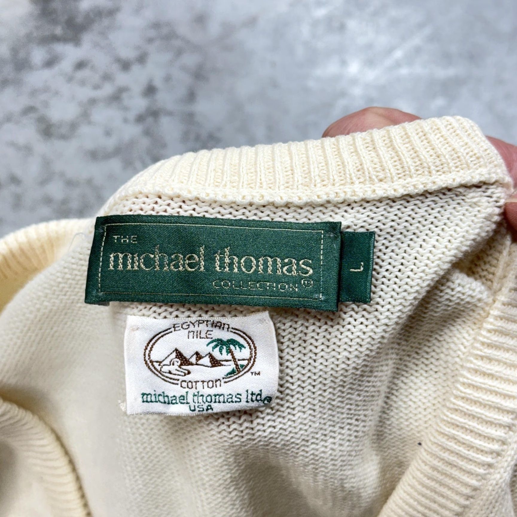 Vintage VINTAGE Michael Thomas Sweater Mens Large White V-Neck Cotton Knit Pullover Size US L / EU 52-54 / 3 - 2 Thumbnail