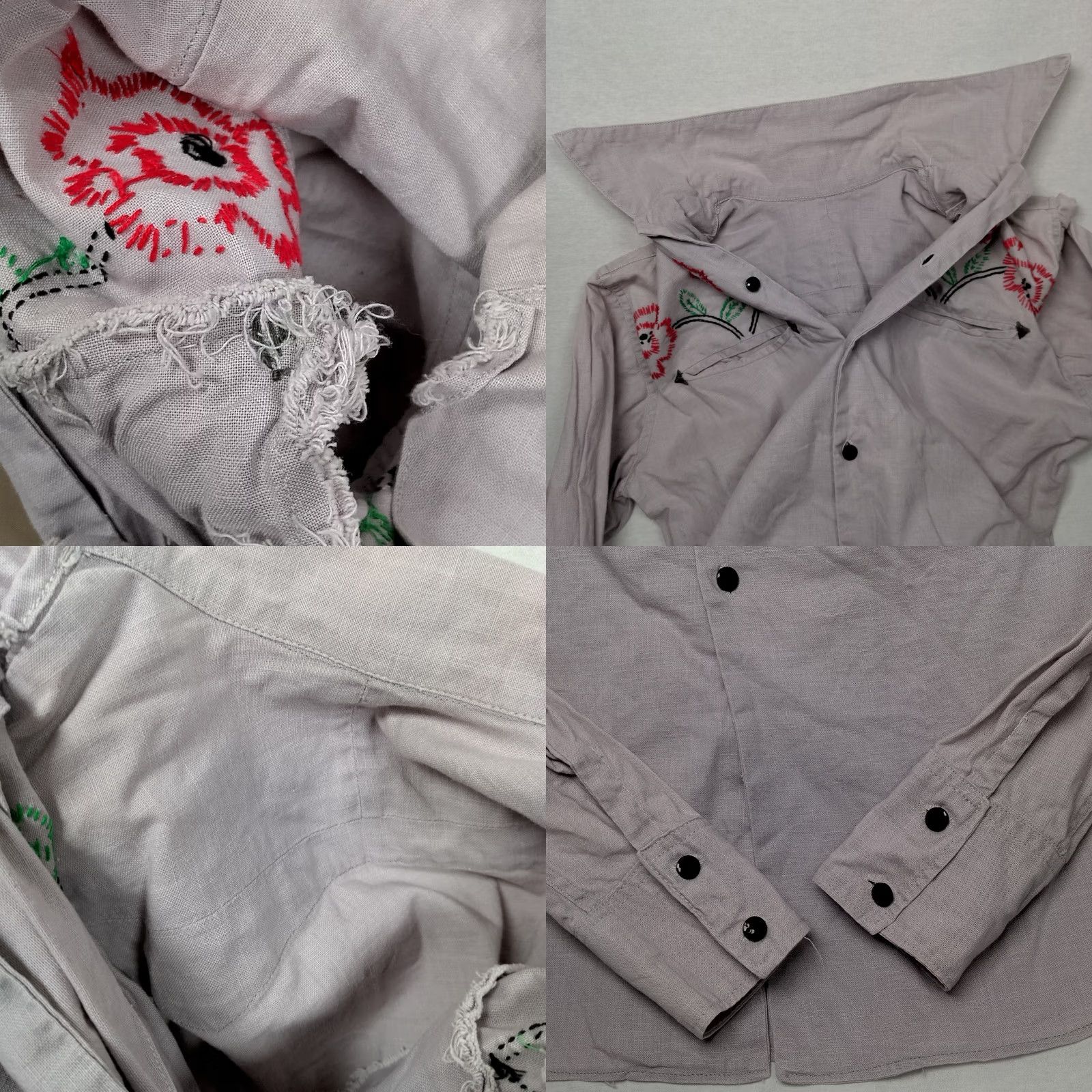 Vintage VINTAGE Handmade Shirt Womens S Gray Hand Embroidered Western Women Linen Rodeo Red Poppy Size S / US 4 / IT 40 - 11 Thumbnail