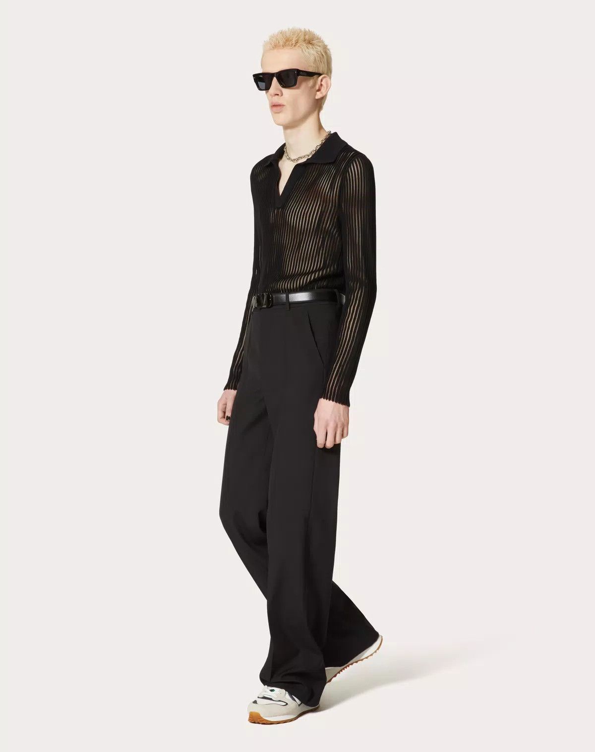 Valentino oc11z0625 Cotton Knit Long Sleeve Polo Shirt in Black Size US XL / EU 56 / 4 - 2 Thumbnail