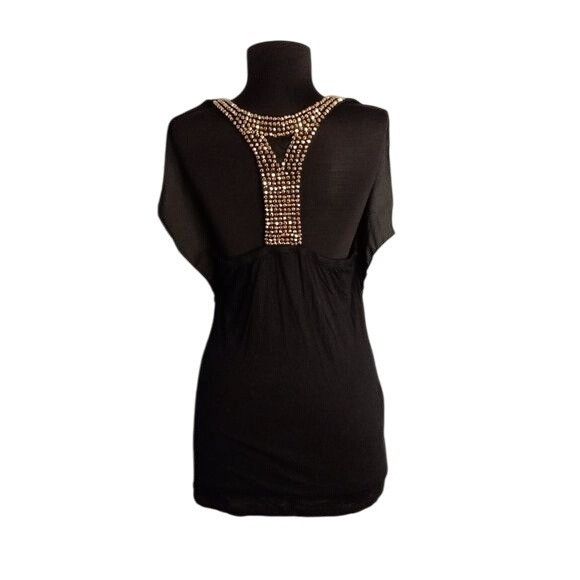 Venus Venus Size M Top Black Sleeveless Draped Top Beaded Back Det Size M / US 6-8 / IT 42-44 - 3 Thumbnail