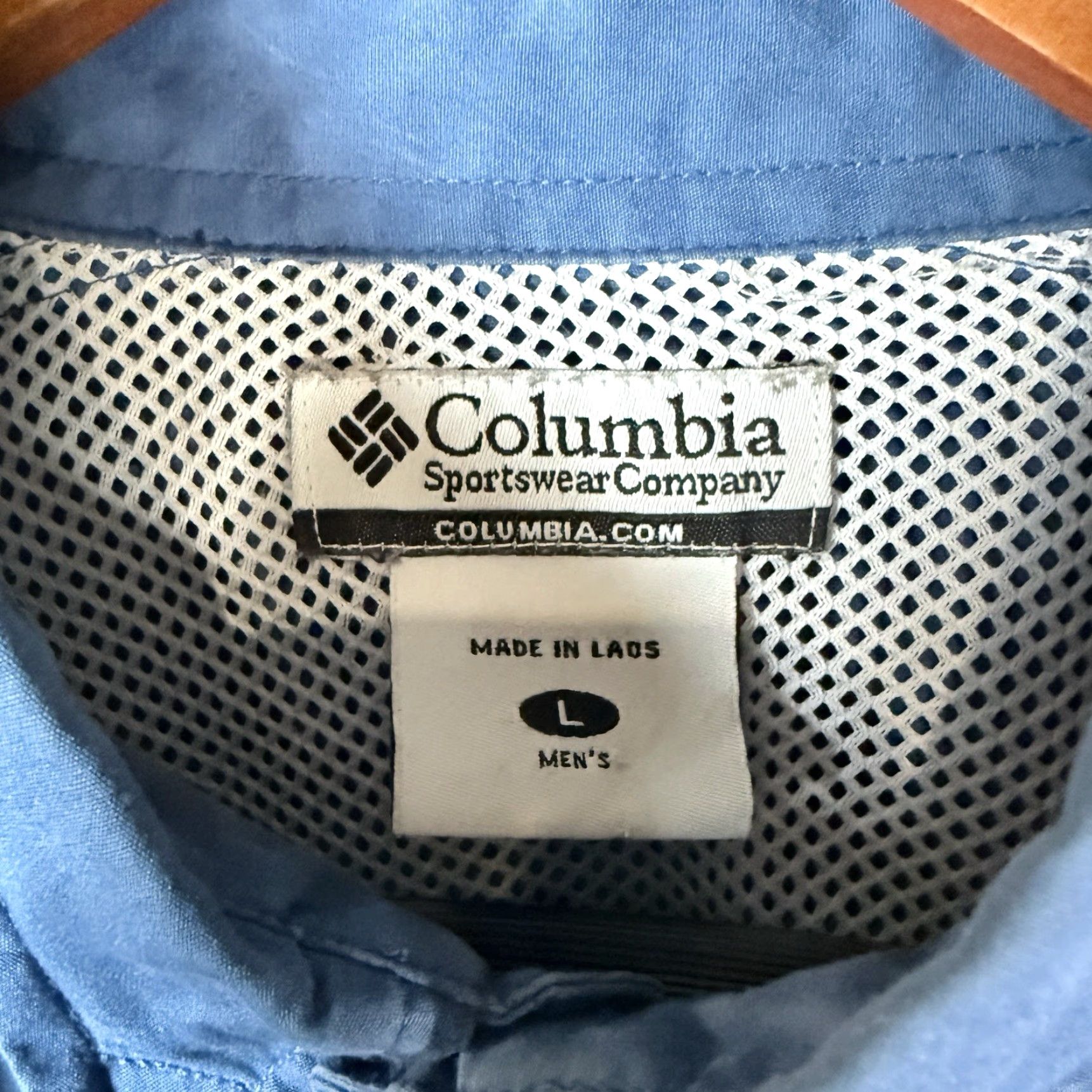 Vintage Columbia Shirt Men L Blue Short Sleeve Button-Up PFG Polyester Blend Vented Hiking Size US 33 - 4 Thumbnail