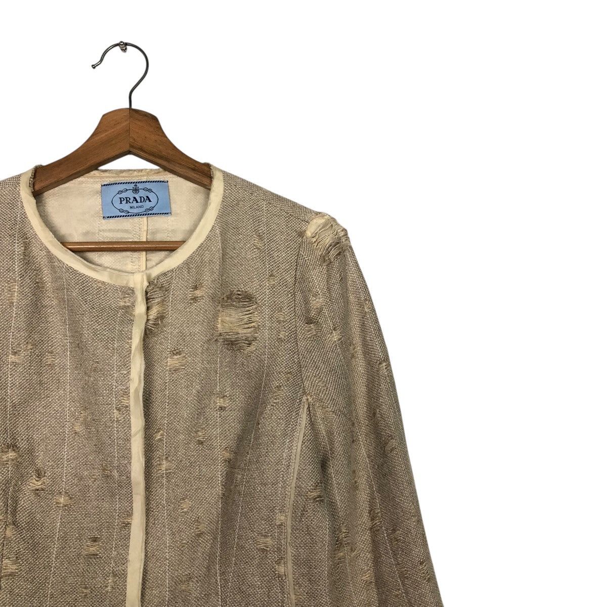 Prada 📌Rich Grey Cropped Distressed Tweed Jacket Prada Milano Size M / US 6-8 / IT 42-44 - 7 Thumbnail
