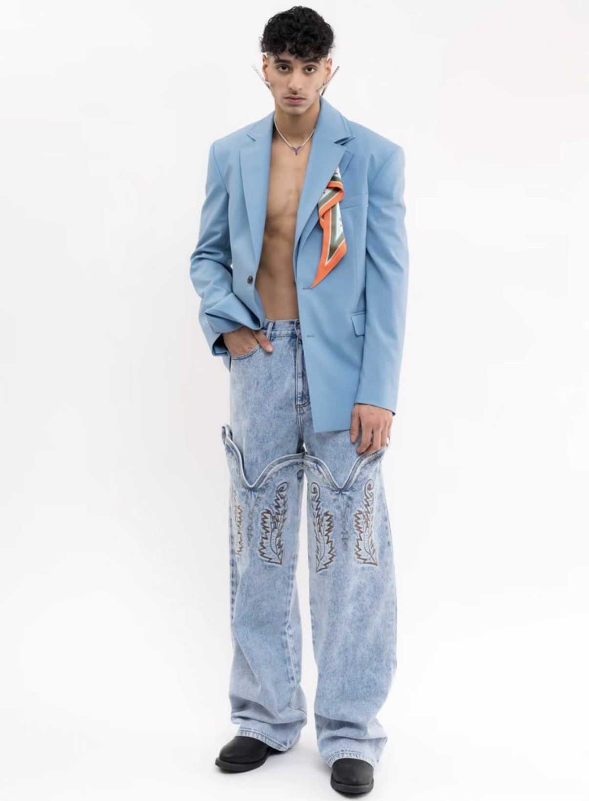 Y/Project Y/Project "Cowboy Cuff"Embroidered Deconstructed Denim Jeans Size US 31 - 4 Thumbnail