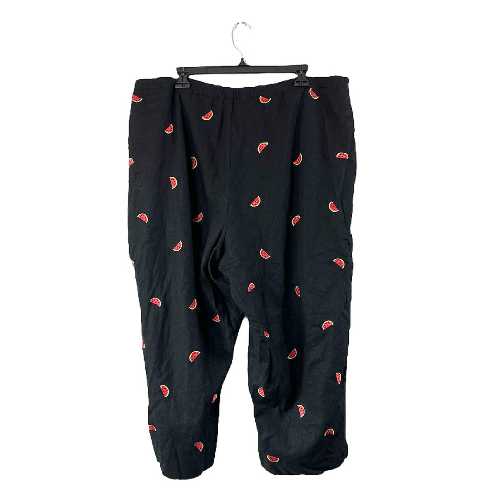 Vintage Black Linen Embroidered Watermelon Nicole Studio Slacks 24 Size 40" / US 18 - 2 Thumbnail