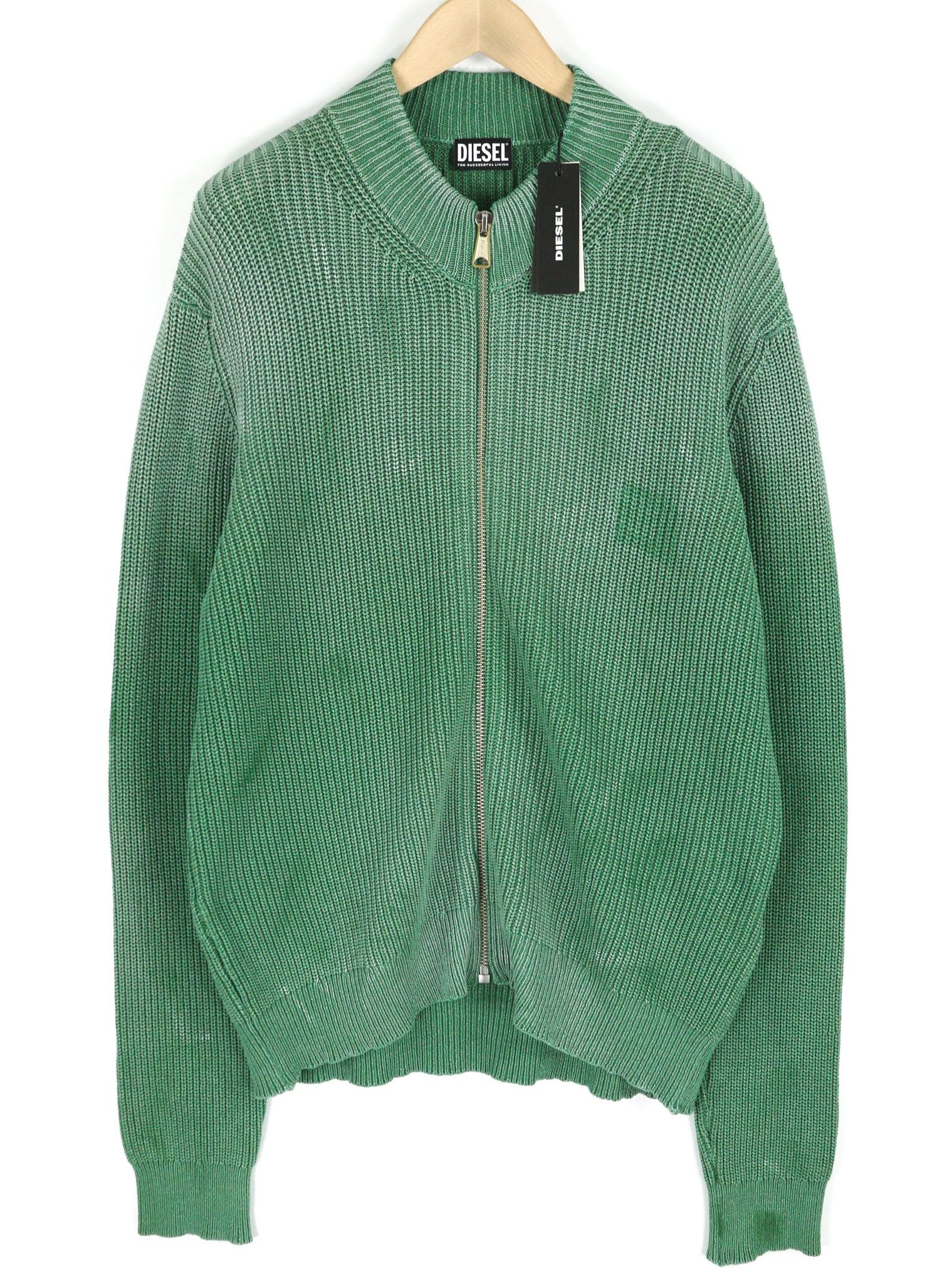Diesel K-KENTUCKY ZIP L Washed Crew Knit Green Jumper 40133 Size US L / EU 52-54 / 3 - 1 Thumbnail