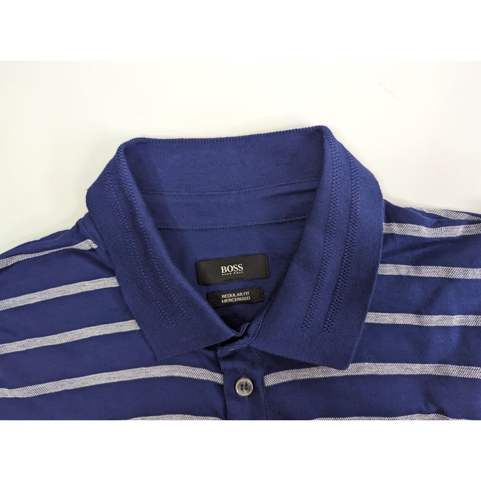 Hugo Boss HUGO BOSS Polo Shirt Men's XL Blue White Striped Peru Cotton Short Sleeve Size US XL / EU 56 / 4 - 5 Thumbnail