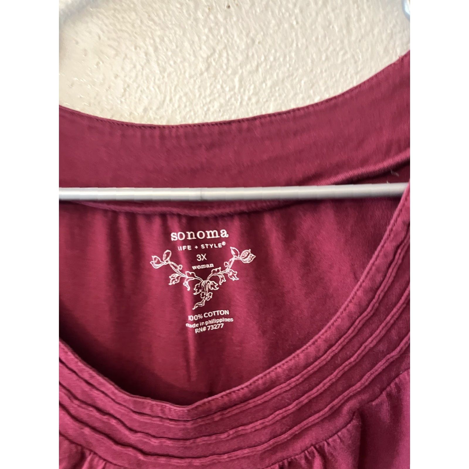 Vintage Sonoma Women's Button-Up Sweater Shirt 3X Plus Size Maroon 3/4 Sleeve Scoop Neck Knit Size XXL / US 16-18 / IT 52-54 - 3 Thumbnail