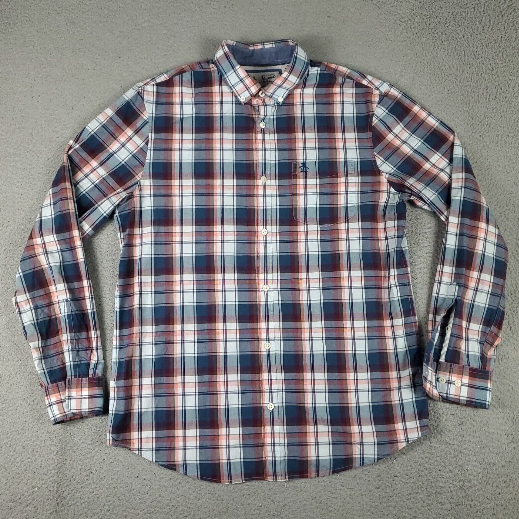 Original Penguin Original Penguin Blue Plaid Casual Button-Up Shirt Mens Large Long Sleeve Size US L / EU 52-54 / 3 - 2 Thumbnail