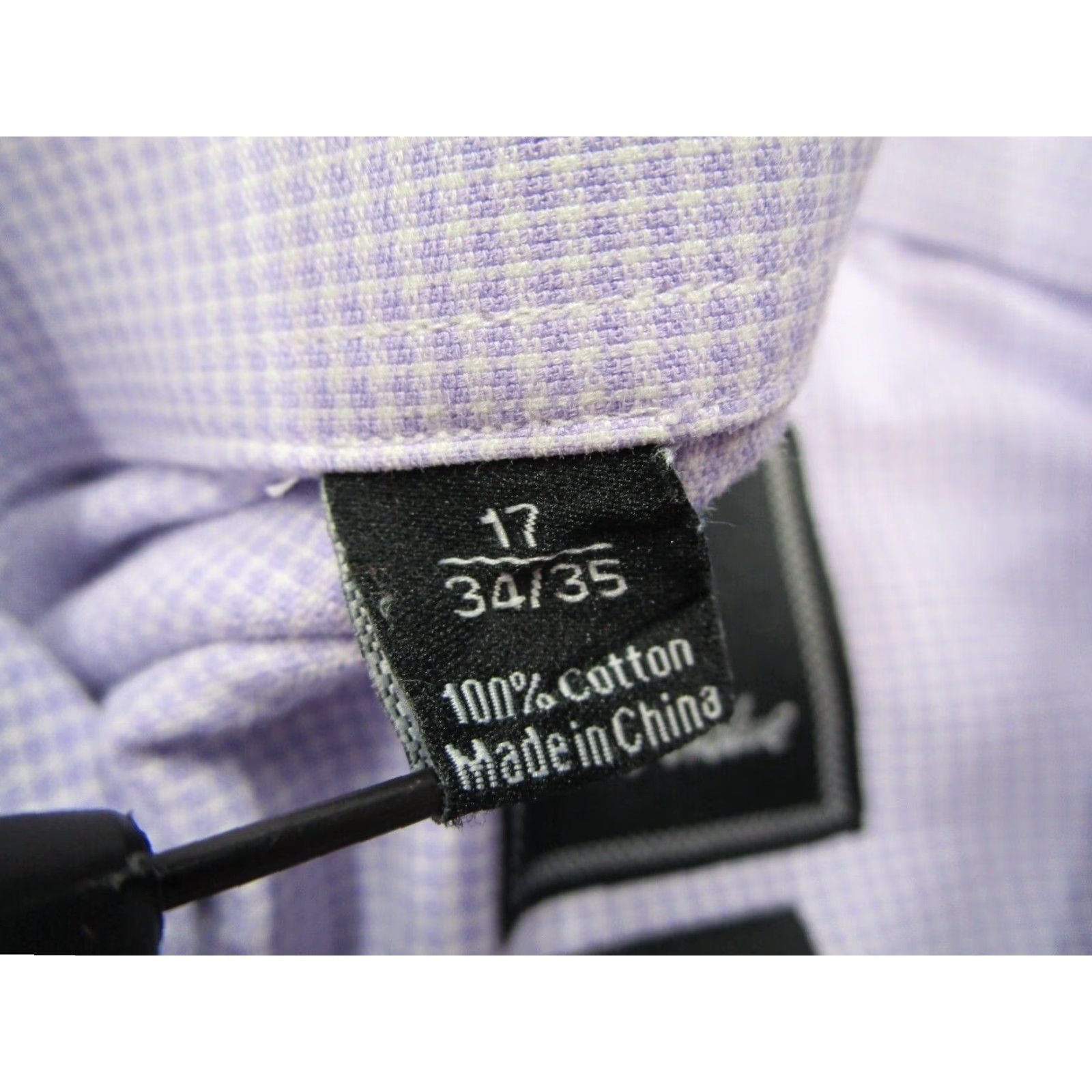 David Donahue David Donahue Mens Dress Shirt Slim Purple Check Long Sleeve Button Up 100% Cotton 17 Neck 34/35 Size Regular Wide Men's Shirt Size 34R - 4 Thumbnail