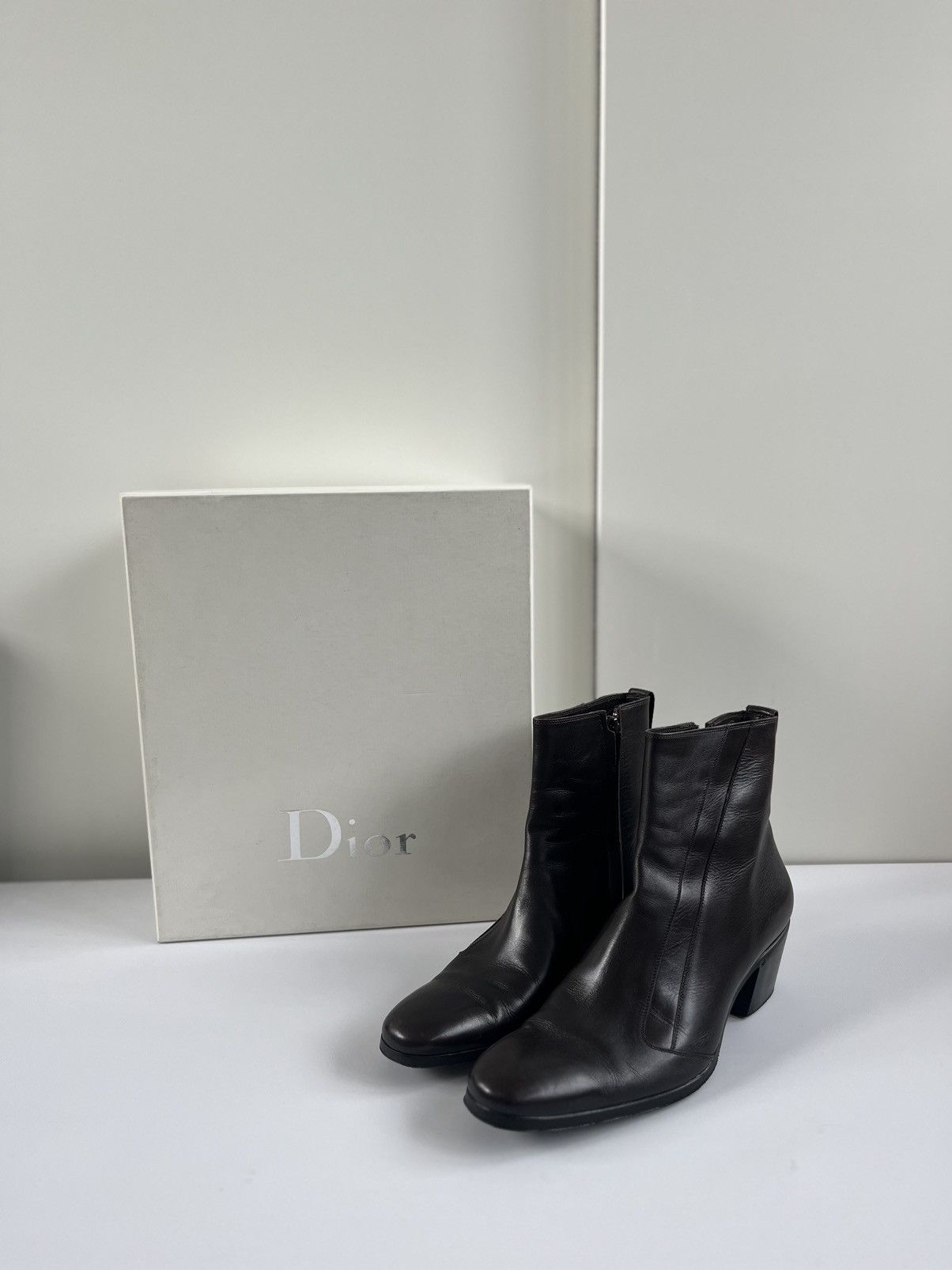 Dior Homme Aw05 In The Morning Cuban Heel Shoes Zip Boots Hedi in Brown, Men's (Size 7)