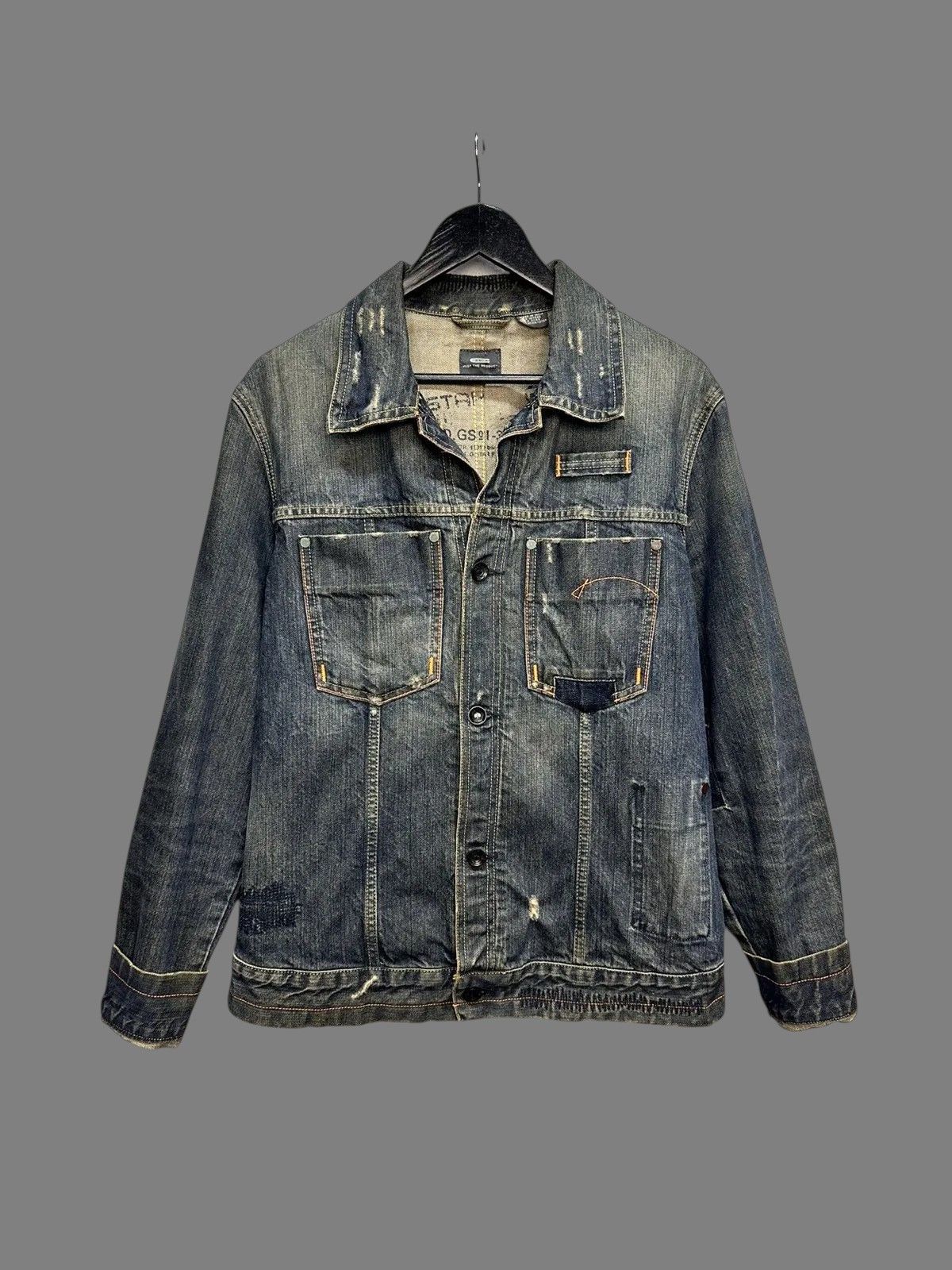 Diesel G-Star Raw Denim Jacket Distressed Workwear 2000s Size US L / EU 52-54 / 3 - 2 Thumbnail