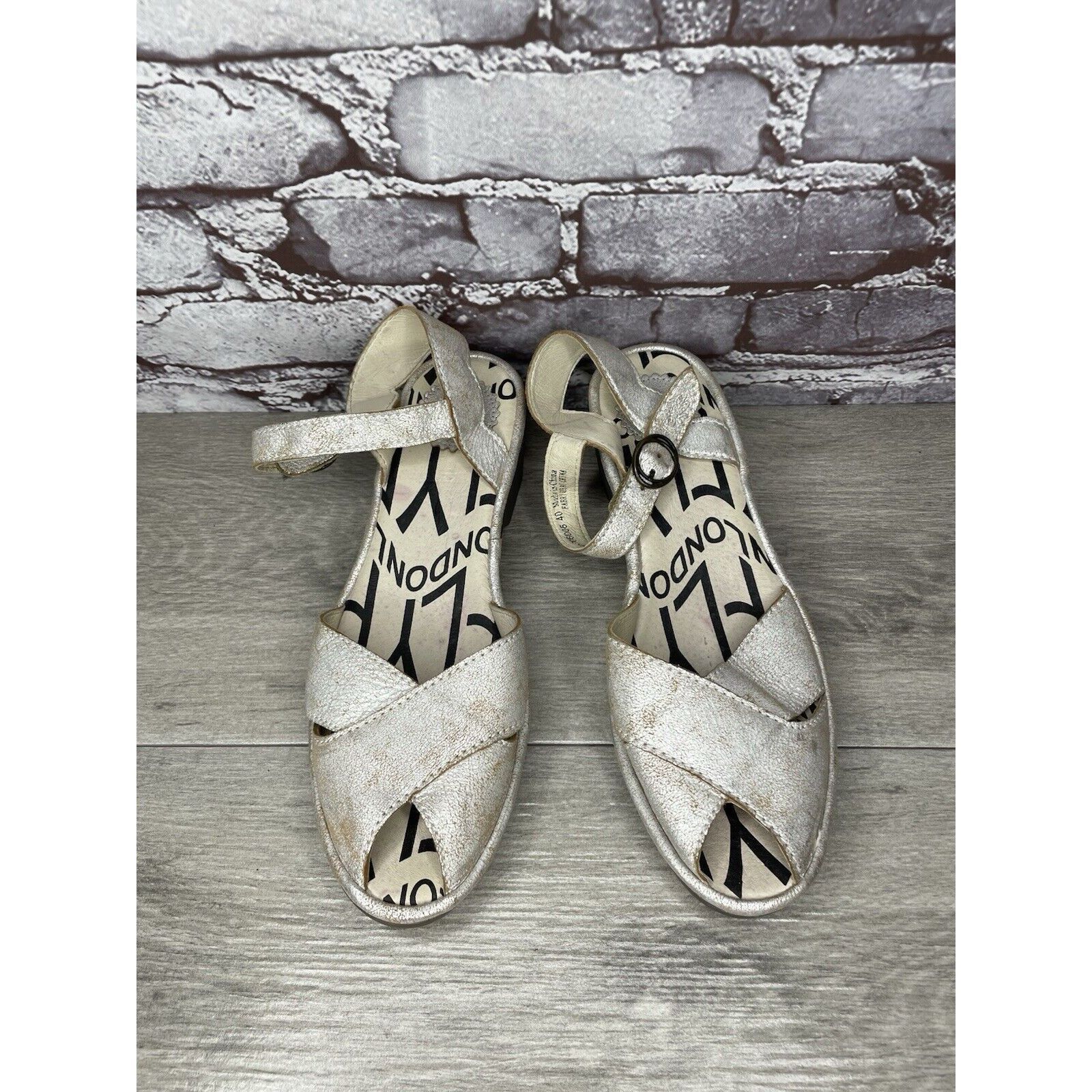 Fly London FLY London Pero Silver Metallic Crackled Peep Toe Wedge Sand Size US 9.5 / IT 39.5 - 2 Thumbnail