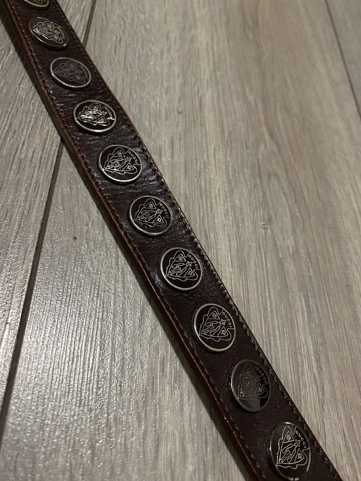 Gucci Vintage Gucci Belt Crest Patent Leather Monogram Brown Y2K Size ONE SIZE - 9 Thumbnail