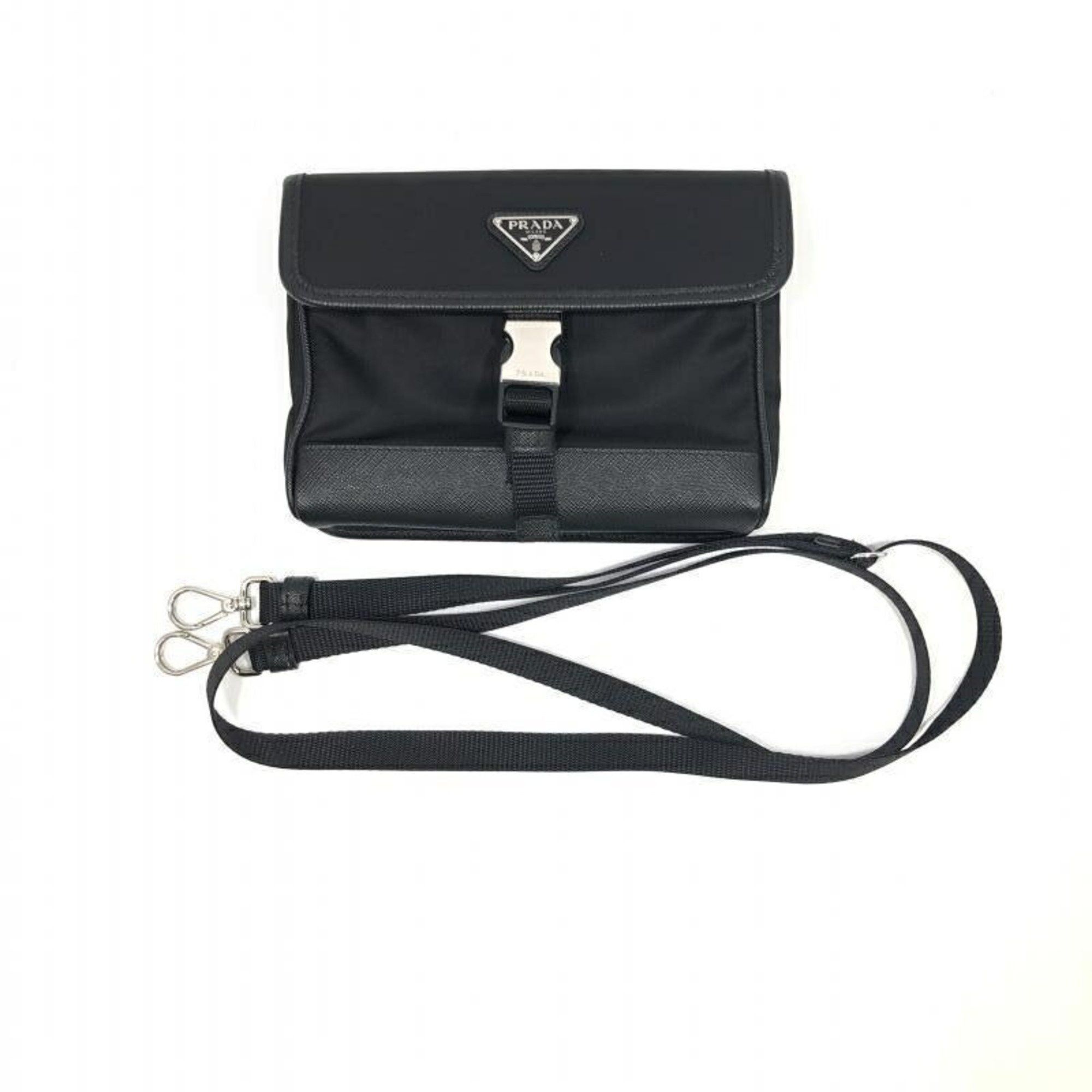 image of Prada Renylon Saffiano Smartphone Shoulder 2Zh108 Black R-B Prada, Women's