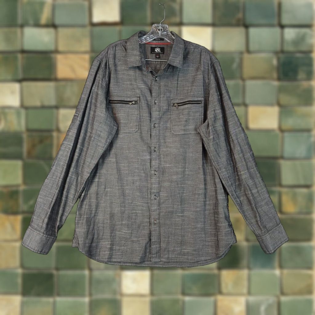 Vintage Rock & Republic Mens Long Sleeve Stretch Button Up Shirt Gray XLT Size US XL / EU 56 / 4 - 1 Thumbnail
