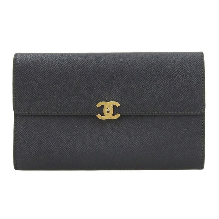 Chanel Chanel here mark trifold wallet caviar skin black 5 series