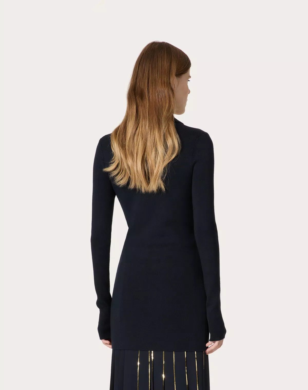 Valentino o1s1wg110426 Silk Cashmere Jumper in Navy Size S / US 4 / IT 40 - 6 Thumbnail