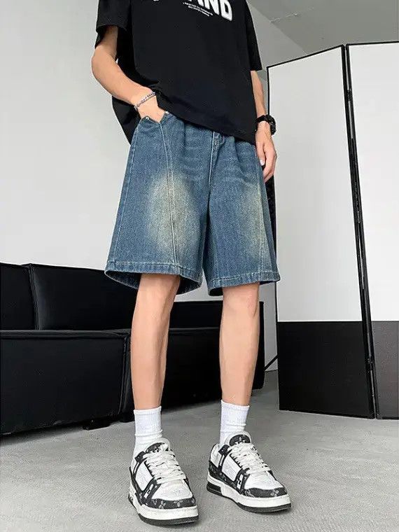 Japanese Brand Loose straight leg spliced denim shorts Size US 32 / EU 48 - 3 Thumbnail