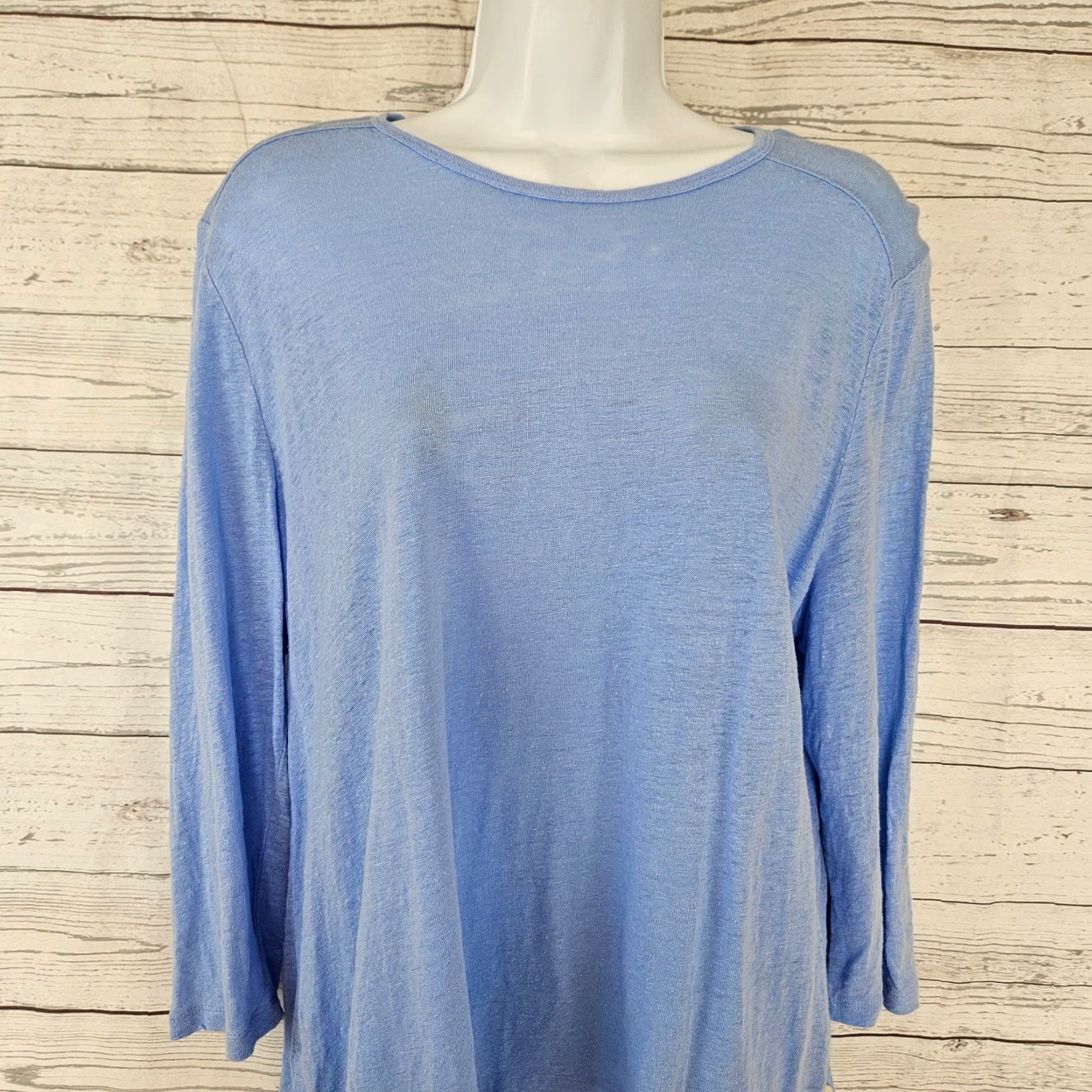 J. Jill J Jill Love Linen Womens Top L Blue 3/4 Sleeve Blouse Shirt Womens LS Large Linen Love Size L / US 10 / IT 46 - 2 Thumbnail