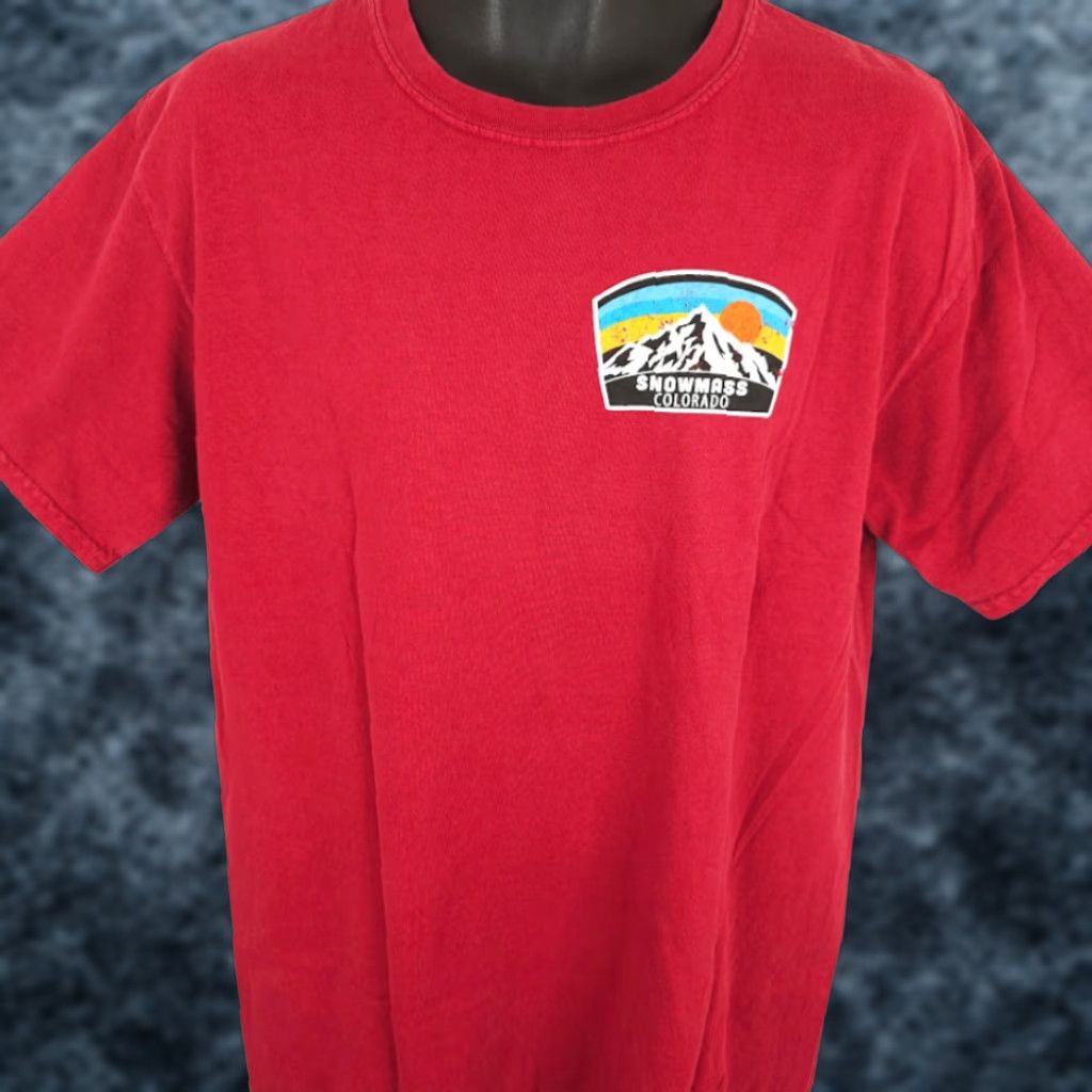 Gildan Gildan T-Shirt Mens Ski Snowmass Colorado Red Travel Destination Crew Neck Short Sleeve L Size US L / EU 52-54 / 3 - 1 Thumbnail