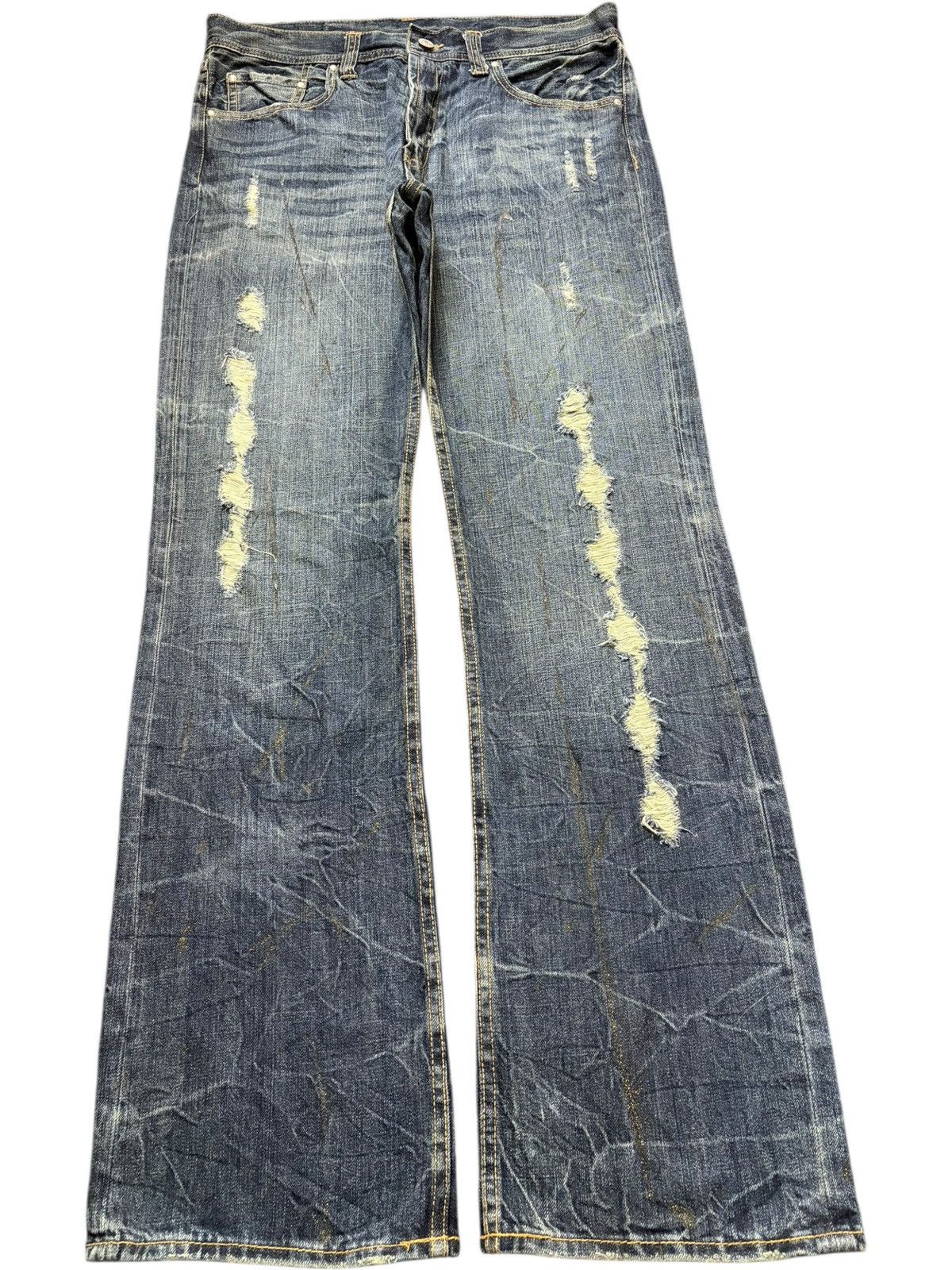 Hysteric Glamour Vintage Japanese Brand Paint Splattered Distress Flare Jeans Size US 33 - 1 Thumbnail