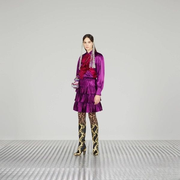 Gucci o1s1wg111025 Ruffled Duchess Mini Skirts in Purple Size 26" / US 2 / IT 38 - 2 Thumbnail