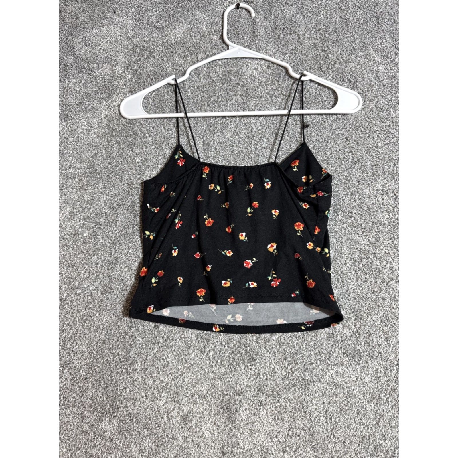 Vintage GAZE Floral Cami Crop Tank Top Women Small S Black Sleeveless Spaghetti Strap Square Neck Cropped Bohemian Fairycore Y2K Look Casual Womens Size S / US 4 / IT 40 - 6 Thumbnail