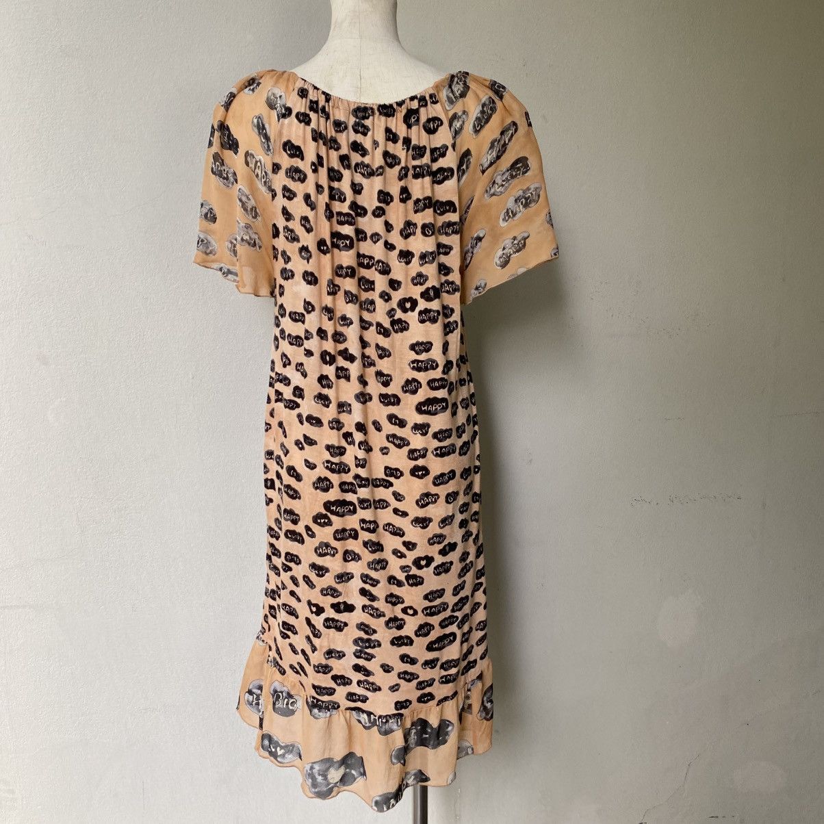 Tsumori Chisato Tsumori Chisato Beige Printed Dress Puff Sleeves Tie Neck Size XS / US 0-2 / IT 36-38 - 3 Thumbnail