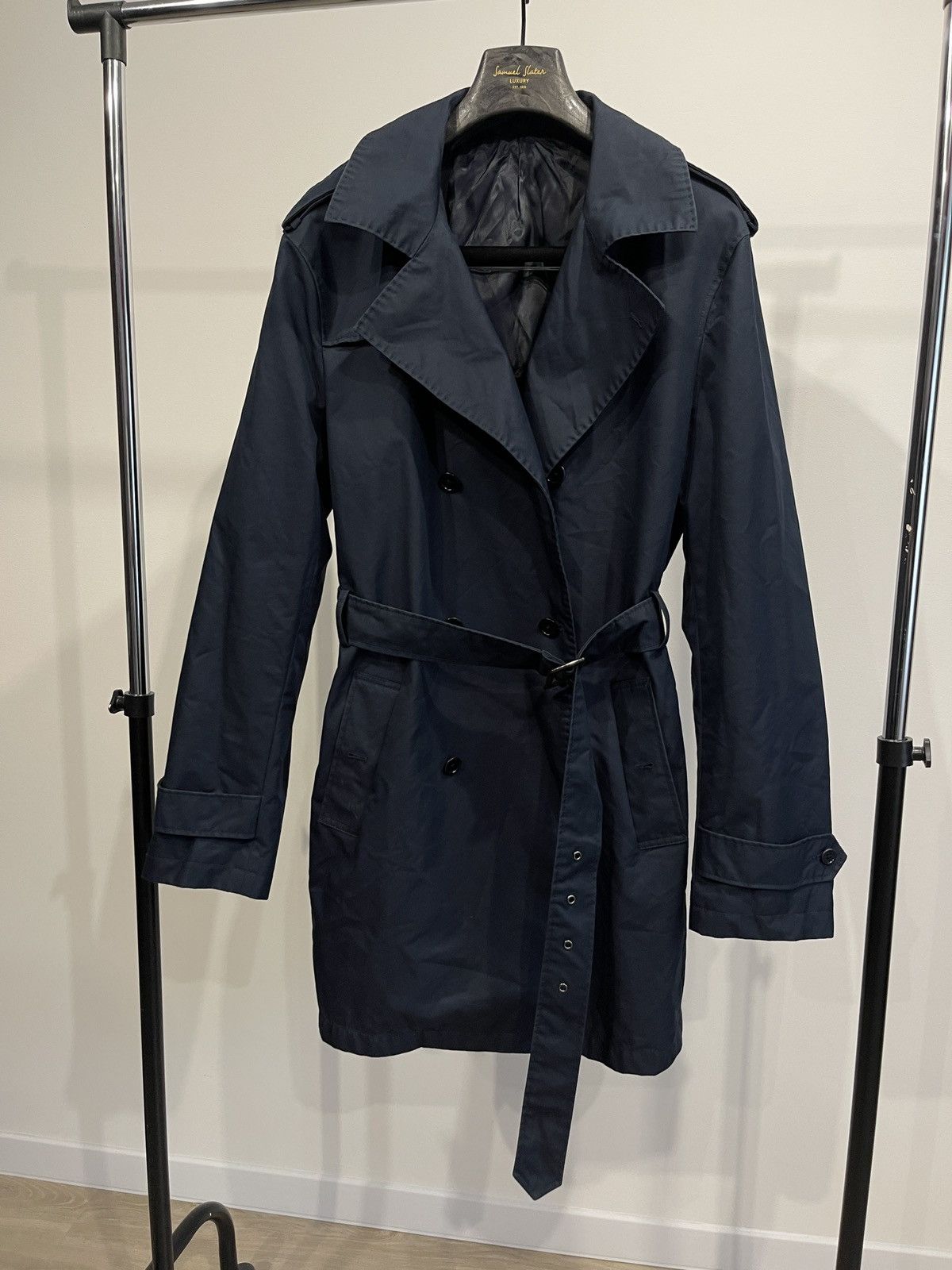 Designer GUTTERIDGE Trench cotton cloak blue double-breasted Size US XL / EU 56 / 4 - 7 Thumbnail