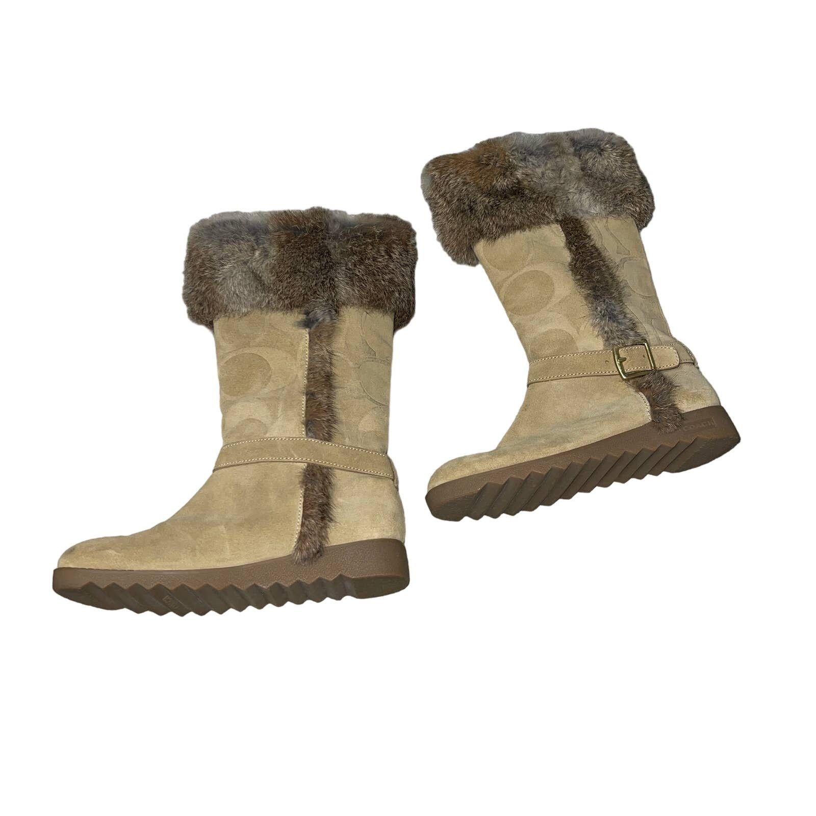 Coach Coach Deeann Embossed Suede Rabbit Fur Shearling Boots Size US 6.5 / IT 36.5 - 5 Thumbnail