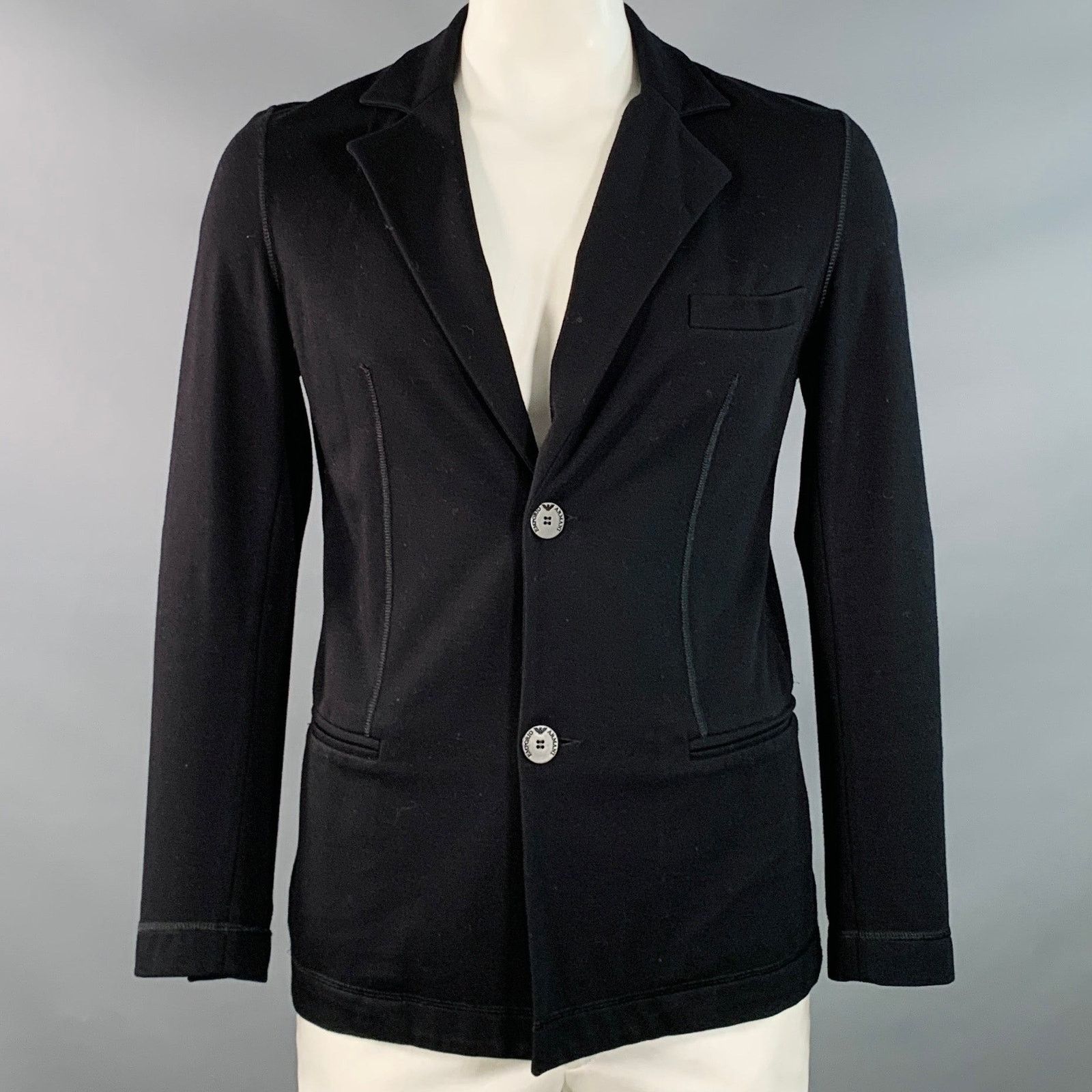 Size L Regular Black Viscose Blend Notch Lapel Jacket