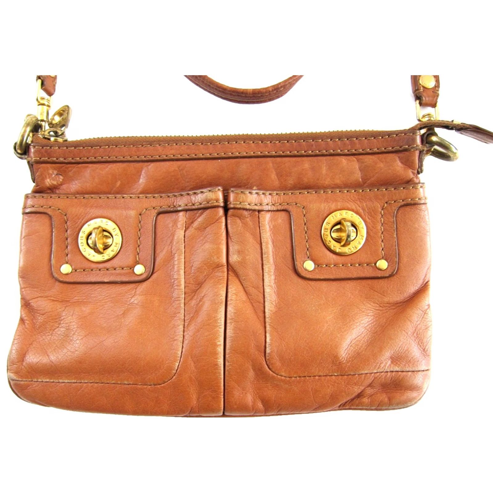 Marc by Marc Jacobs VINTAGE Marc By Marc Jacobs Crossbody Purse Brown Leather Gold Turnlock Small Women None XS Size ONE SIZE - 4 Thumbnail