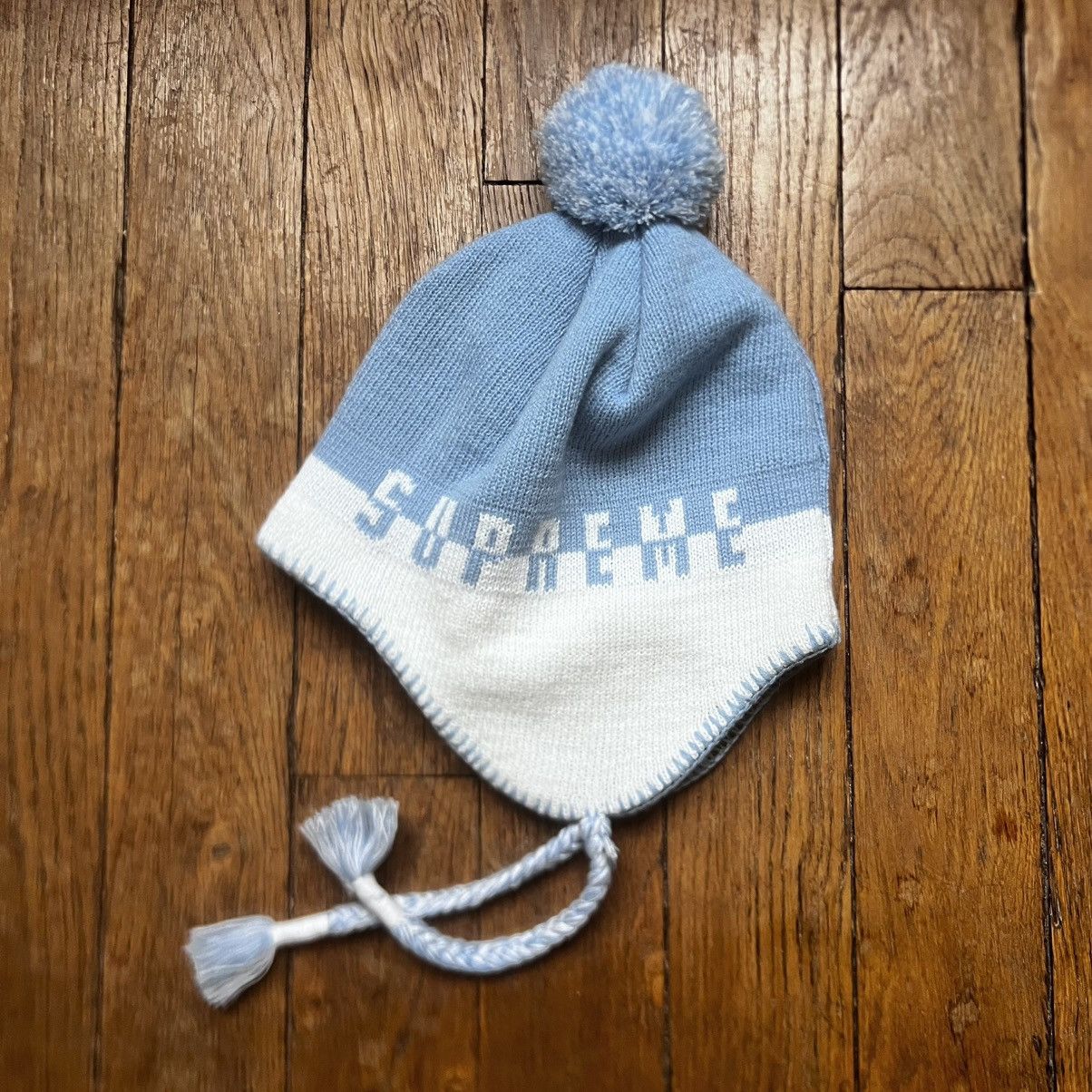 Supreme Supreme Split Logo Earflap Beanie White Baby Blue Bladee Size ONE SIZE - 4 Thumbnail