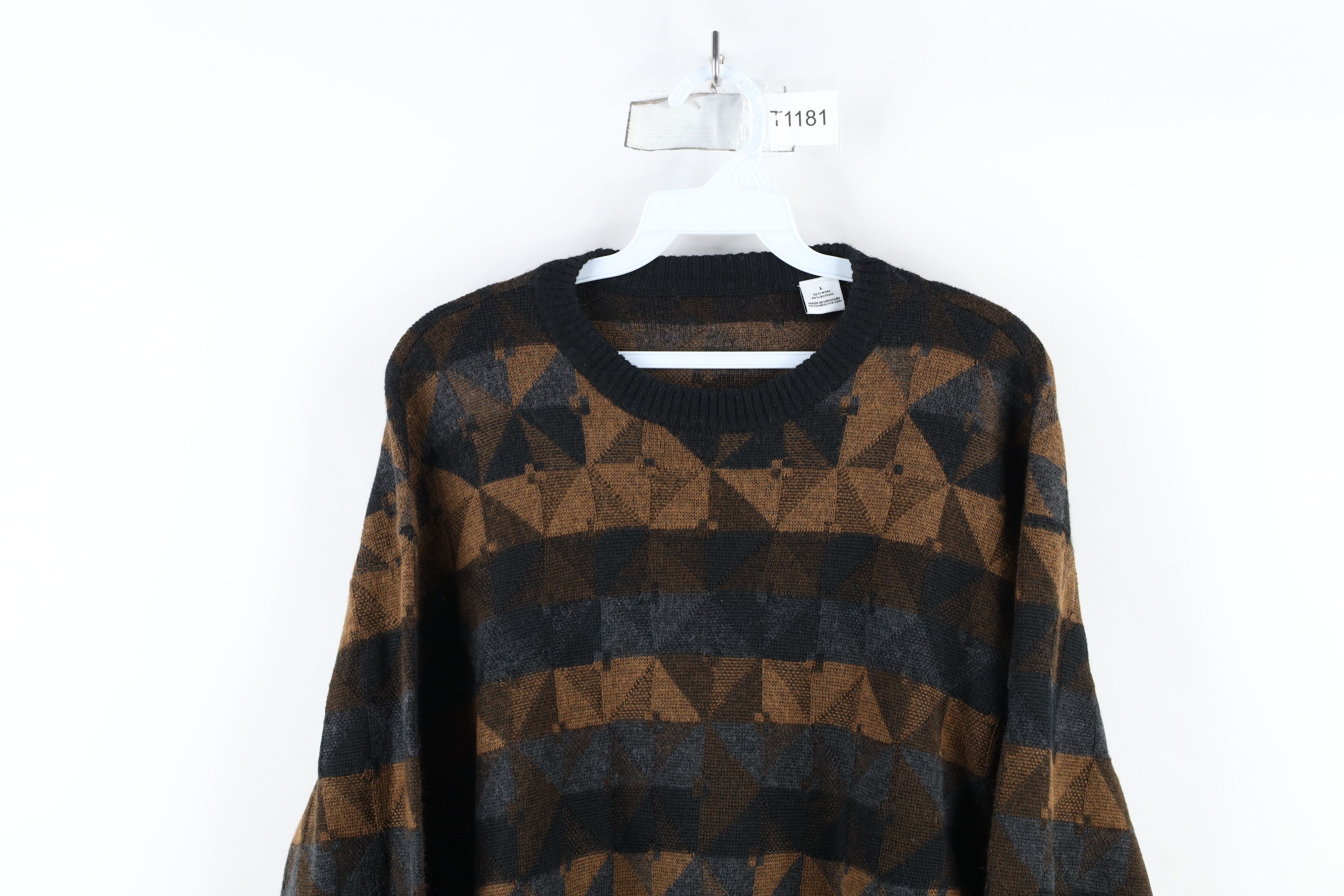 Vintage Vintage 90s Coogi Style Earth Tone Checkered Knit Sweater Size US L / EU 52-54 / 3 - 2 Thumbnail