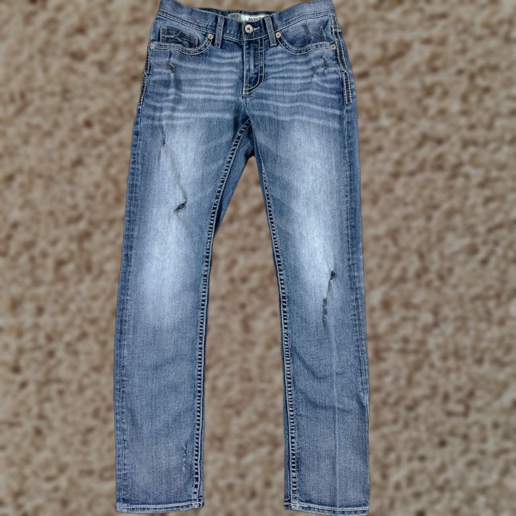 Vintage BKE Jeans Men 30 L Blue Denim Embroidered Distressed Asher Buckle 29x31 Size US 30 / EU 46 - 1 Thumbnail