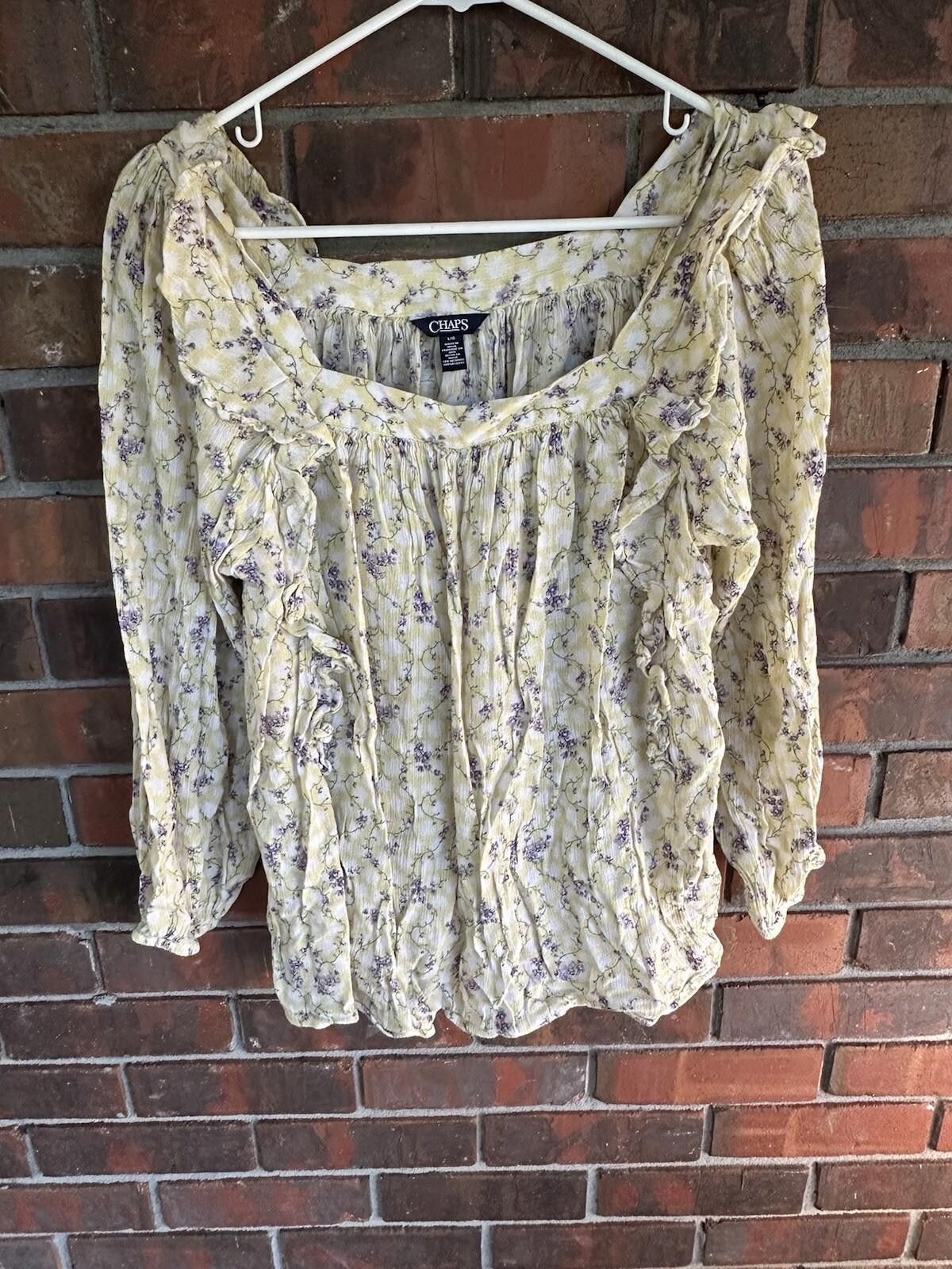 Chaps Women's Chaps Blouse Large Cottage Core Peasant Yellow Size M / US 6-8 / IT 42-44 - 4 Thumbnail